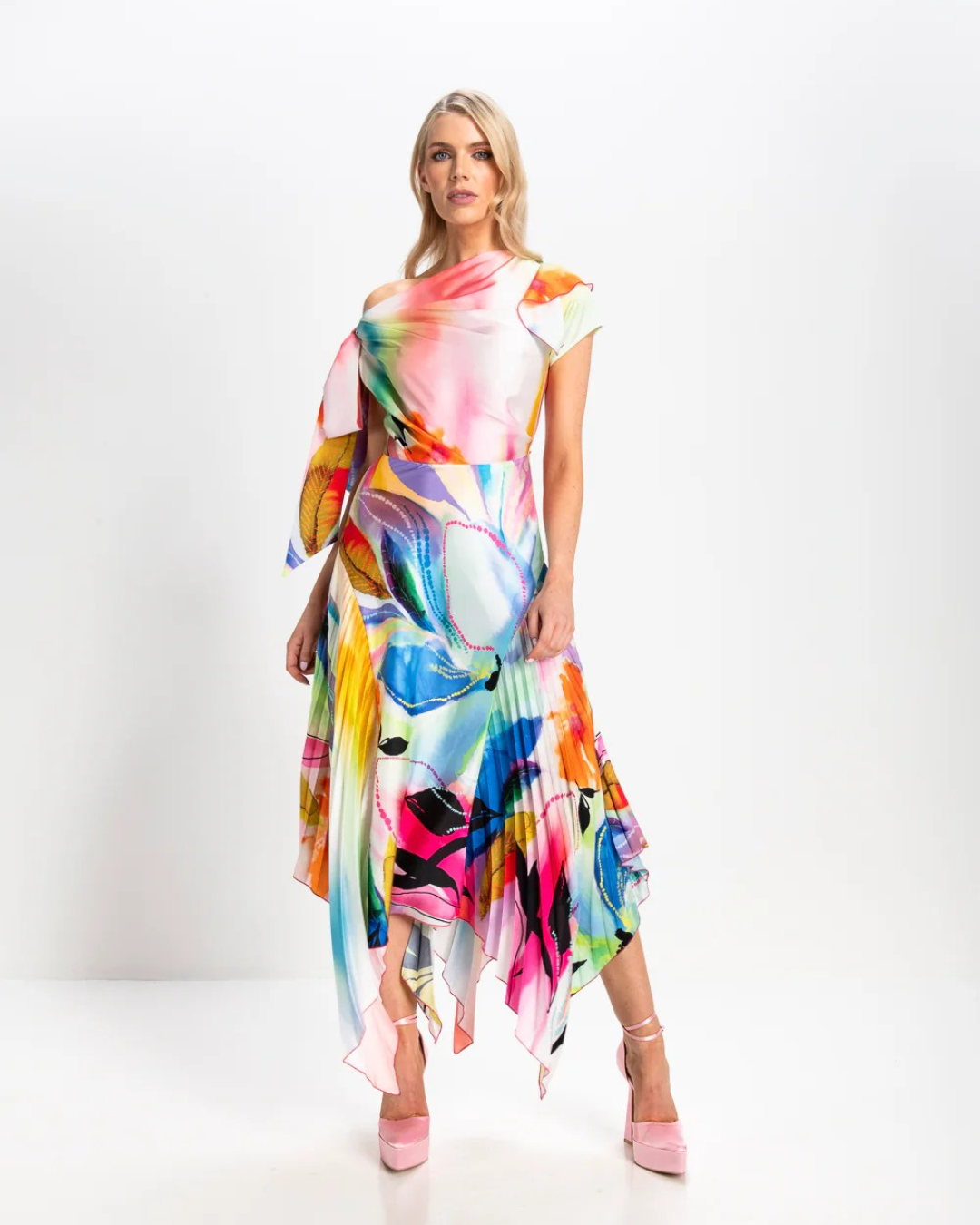 Kevan Jon - Mila Pleat Knee - Rainbow Floral