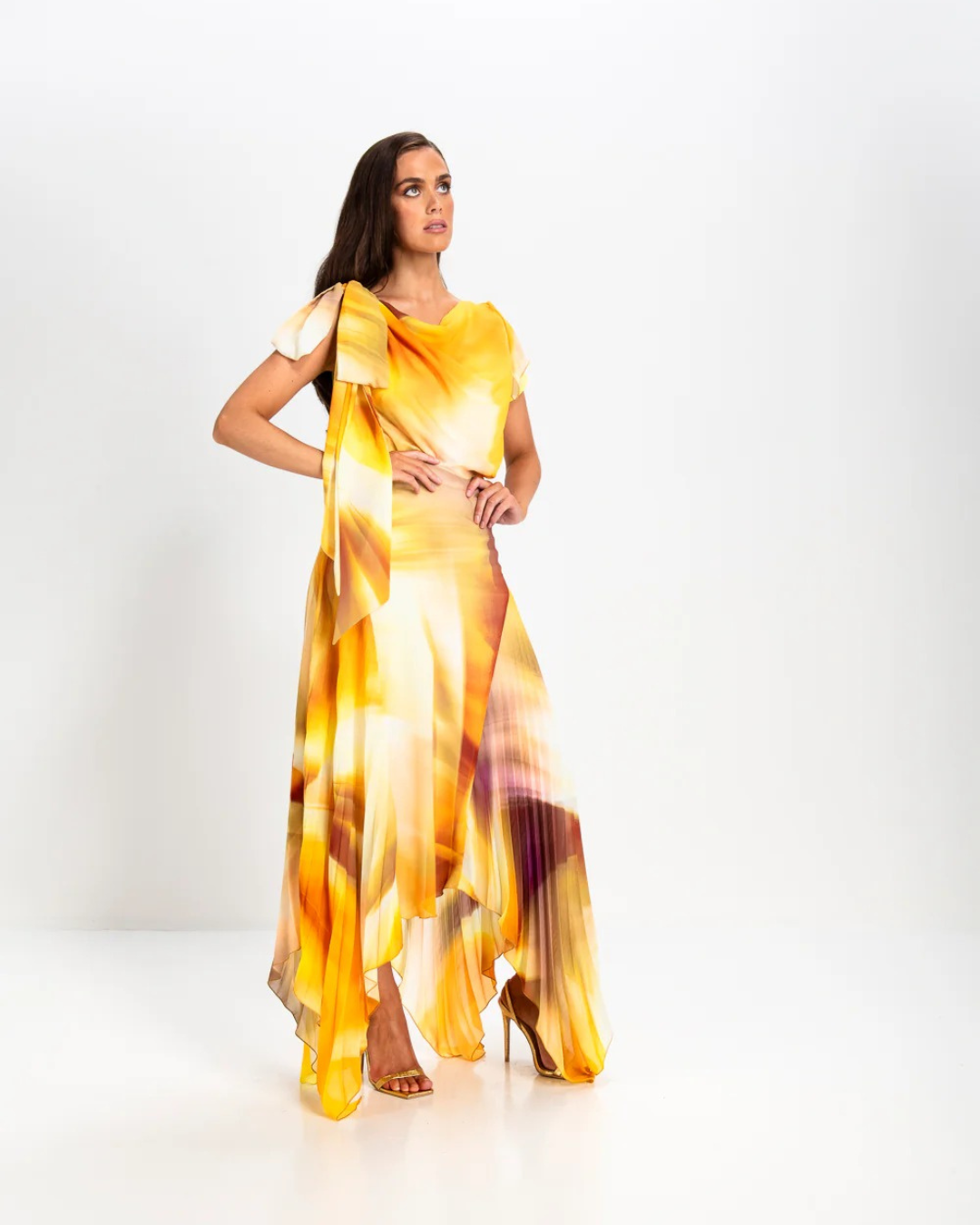 Size 8/10 Kevan Jon - Emilia Pleat - Sorbet Crepe Lemon