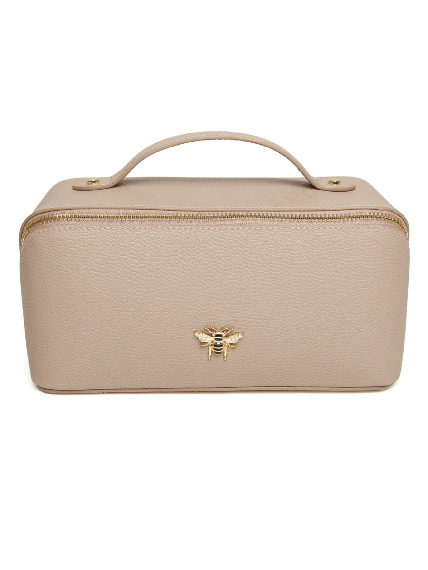 Alice Wheeler AW0226 Stone Train Case M – stylish medium cosmetic bag with gold zip, lined interior and organiser pockets, women’s luxury travel case.