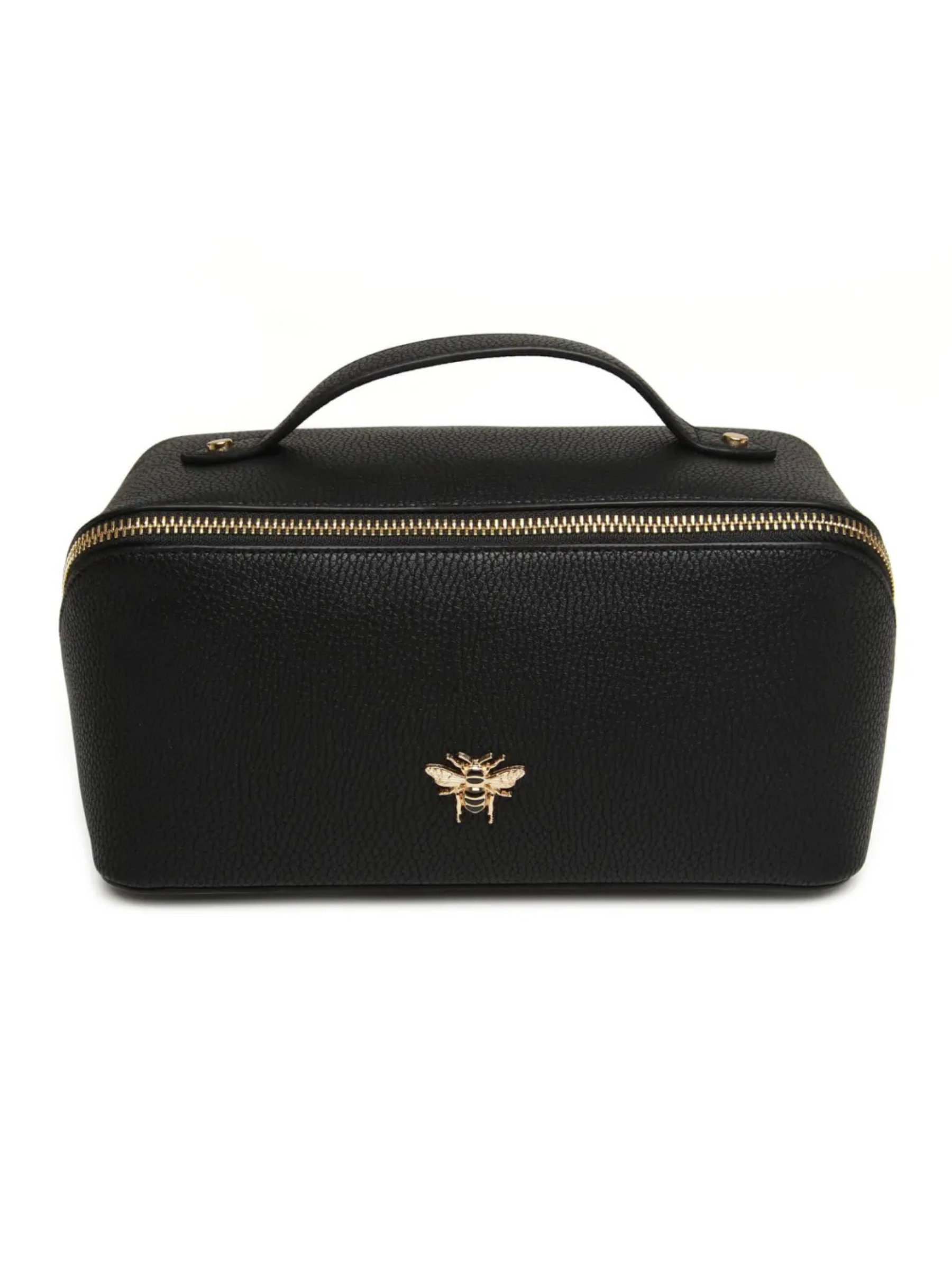Alice Wheeler AW0252 Black Train Case S – compact black train case with gold zip, lined interior and internal pockets, luxury travel makeup organiser.