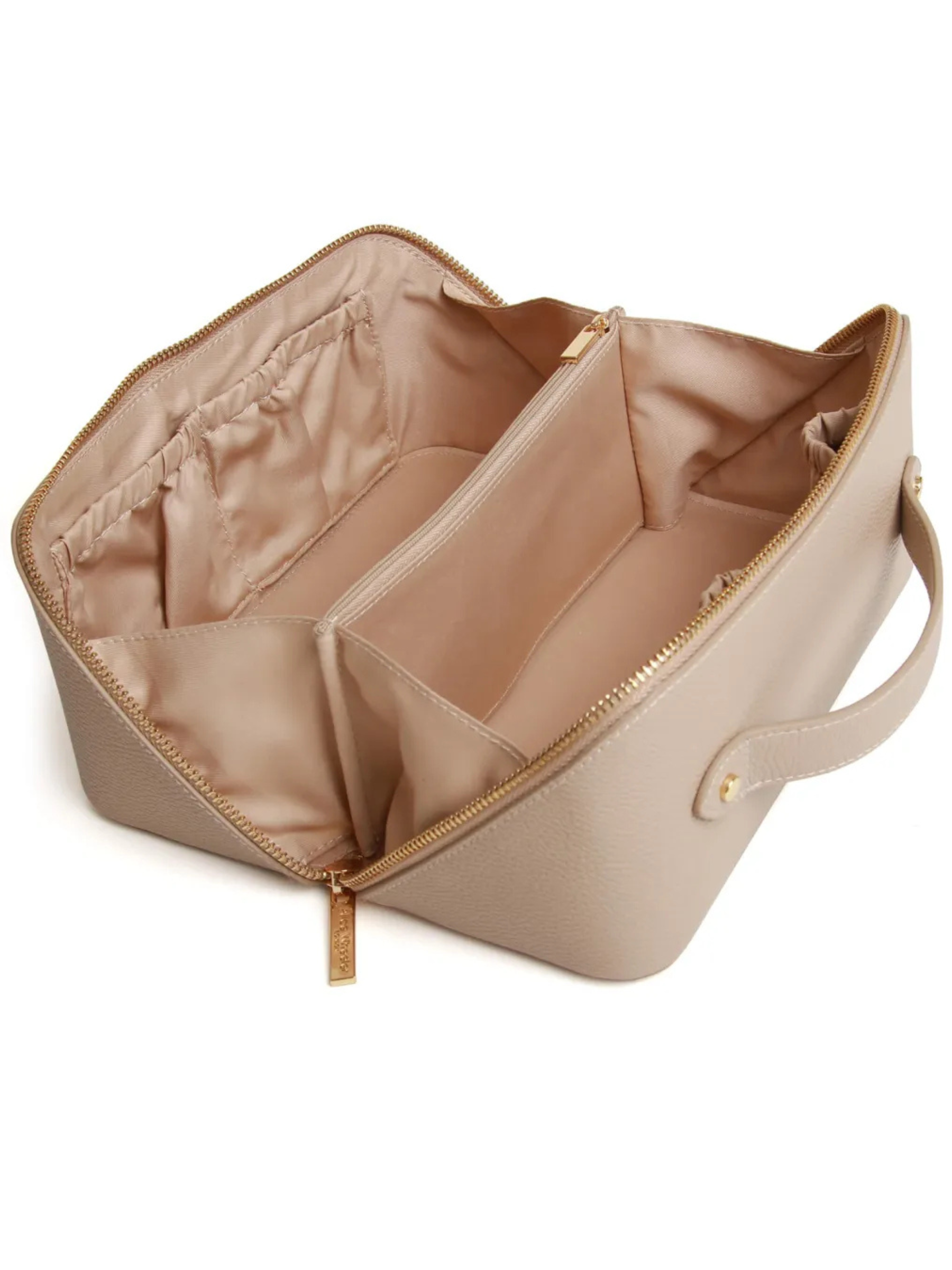 Alice Wheeler AW0256 Stone Train Case S – compact stone train case with gold zip, lined interior and internal pockets, luxury travel makeup organiser.