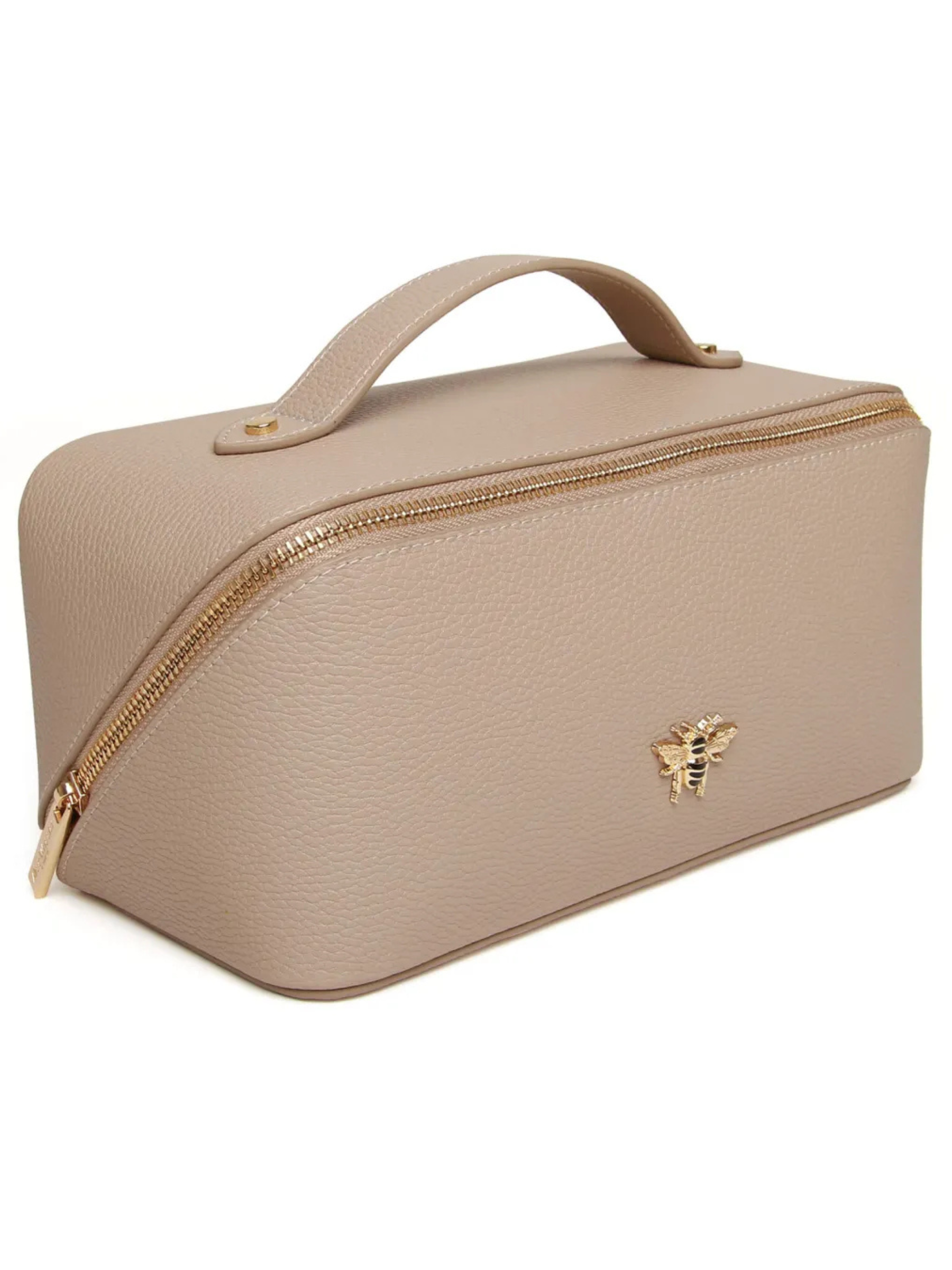 Alice Wheeler AW0256 Stone Train Case S – compact stone train case with gold zip, lined interior and internal pockets, luxury travel makeup organiser.