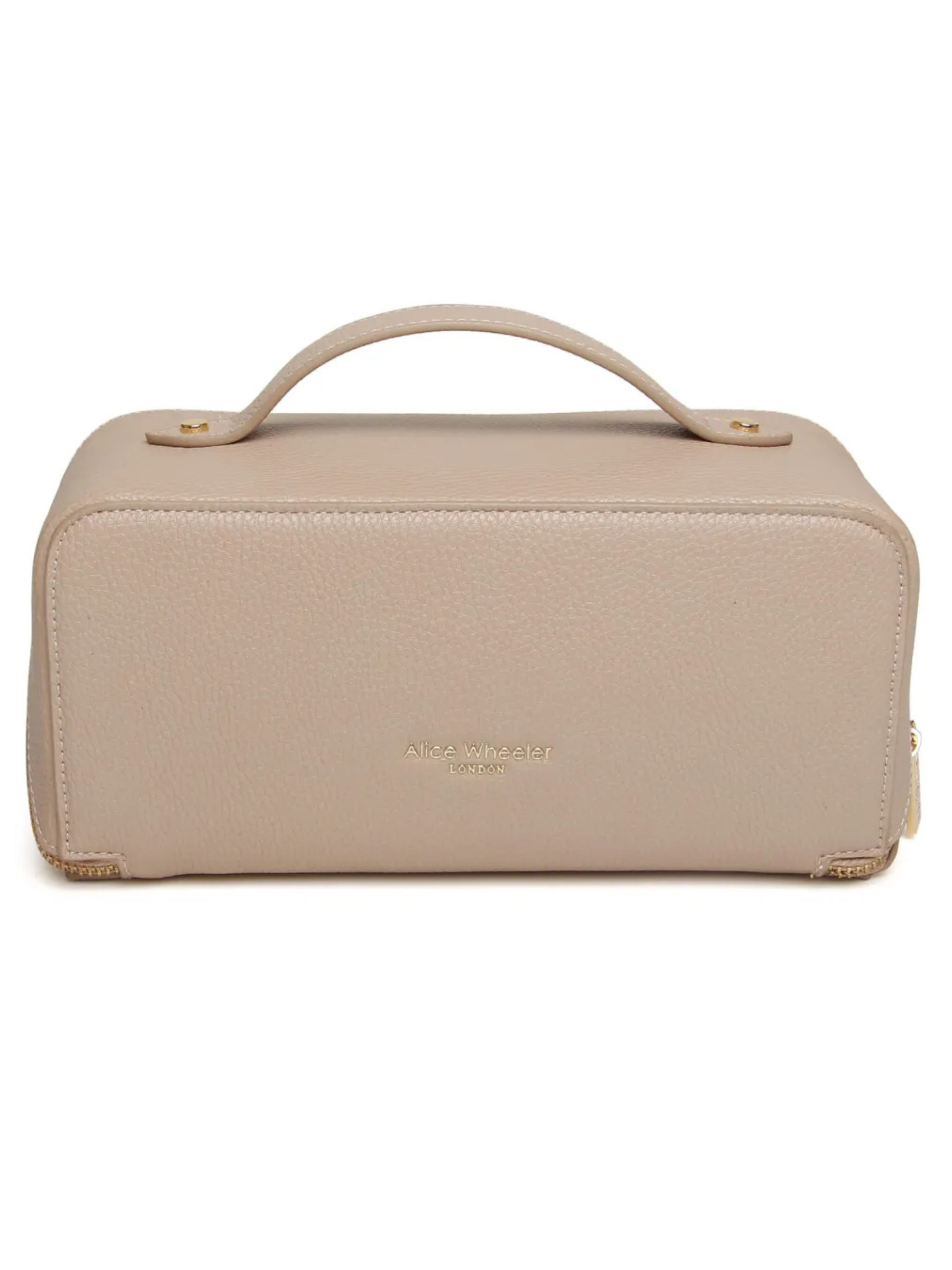 Alice Wheeler AW0256 Stone Train Case S – compact stone train case with gold zip, lined interior and internal pockets, luxury travel makeup organiser.