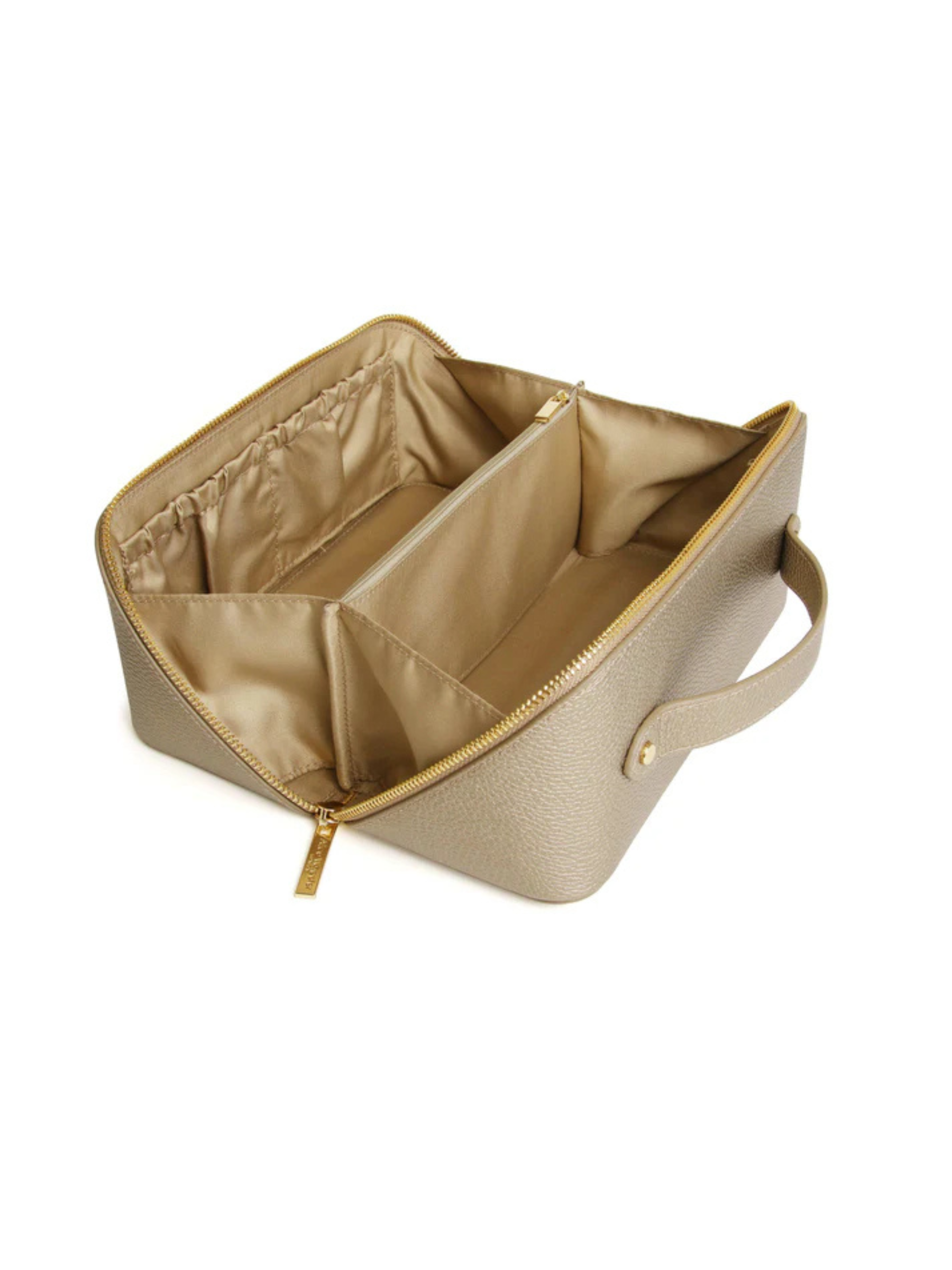 Alice Wheeler AW0285 Bronze Train Case M – stylish medium cosmetic bag with gold zip, lined interior and organiser pockets, women’s luxury travel case.