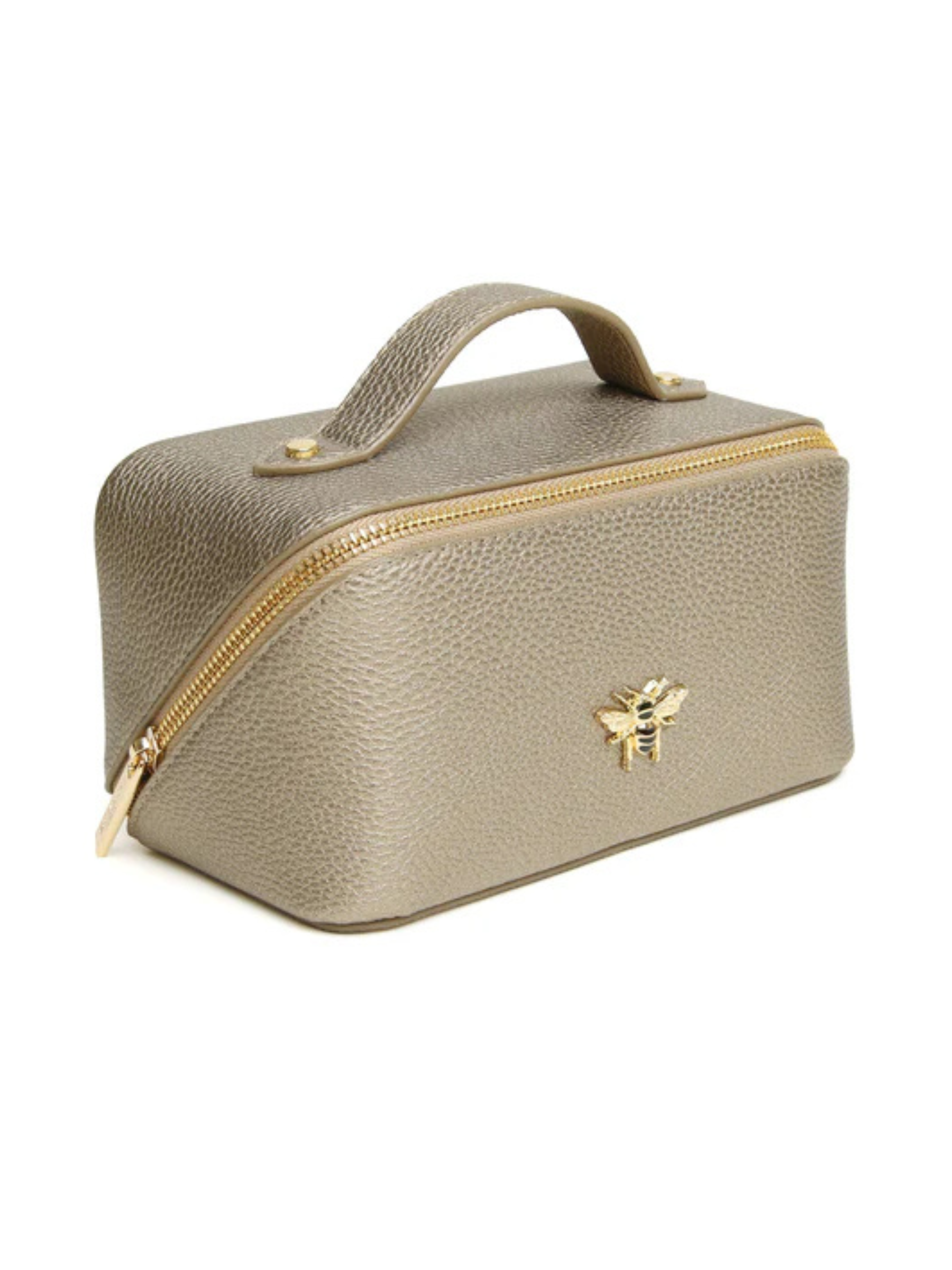 Alice Wheeler AW0286 Bronze Train Case S – compact black train case with gold zip, lined interior and internal pockets, luxury travel makeup organiser.