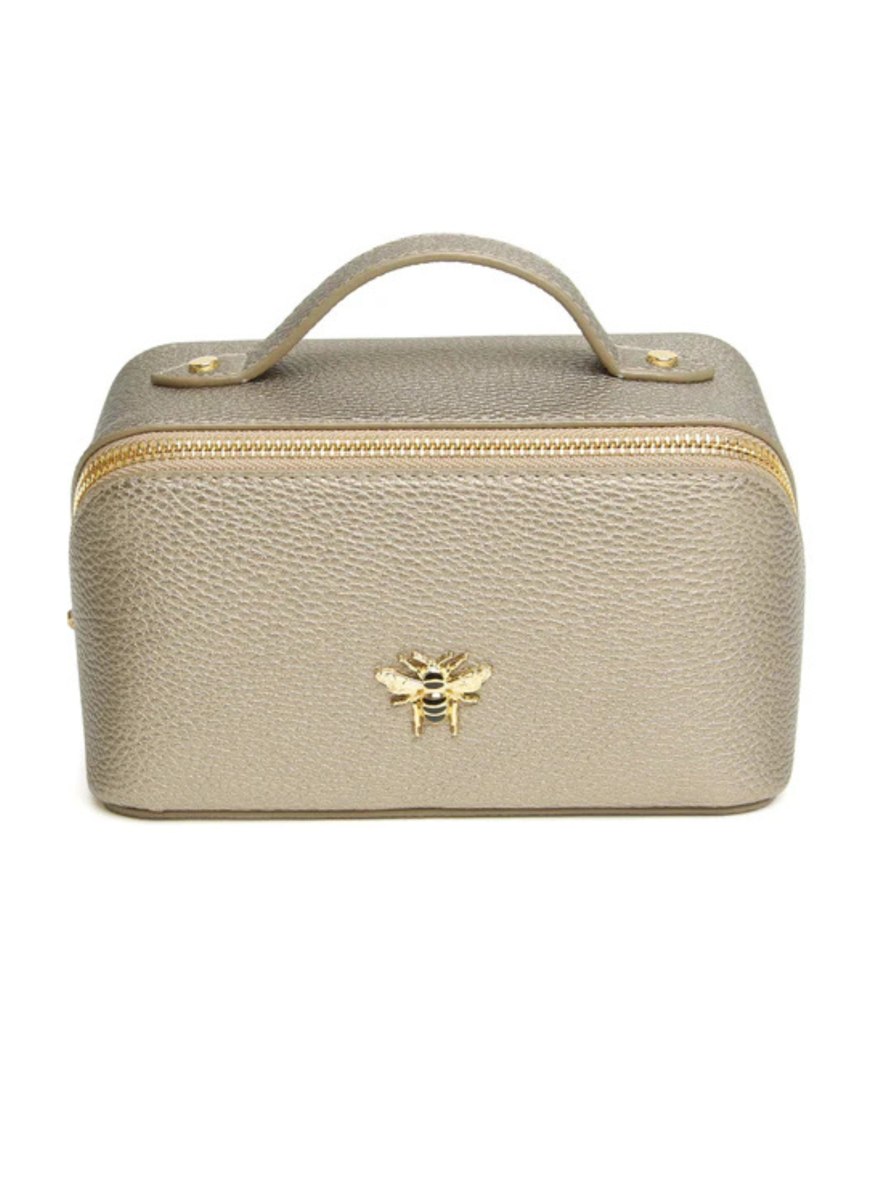 Alice Wheeler AW0286 Bronze Train Case S – compact black train case with gold zip, lined interior and internal pockets, luxury travel makeup organiser.