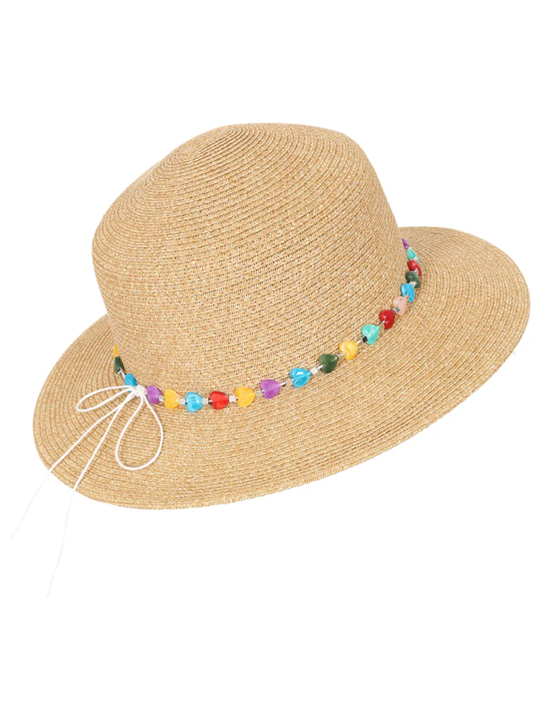 Alice Collins 036S221 Anne Hat with woven design, multicolour beaded band and decorative back detail.