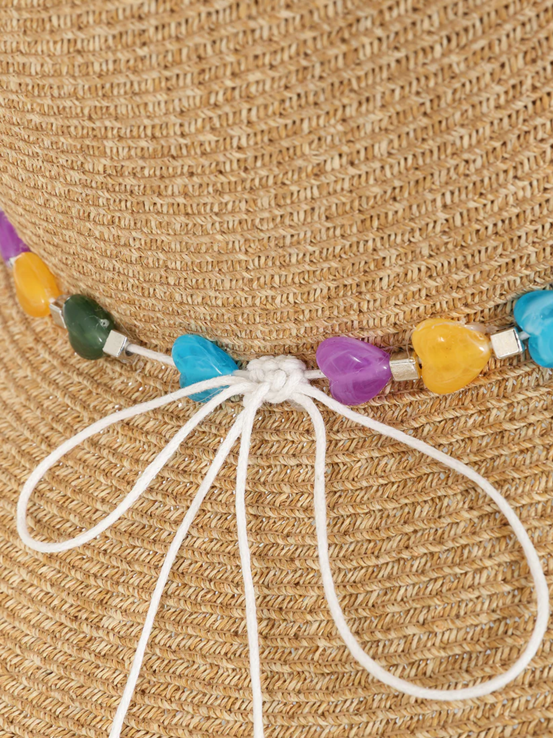 Alice Collins 036S221 Anne Hat with woven design, multicolour beaded band and decorative back detail.