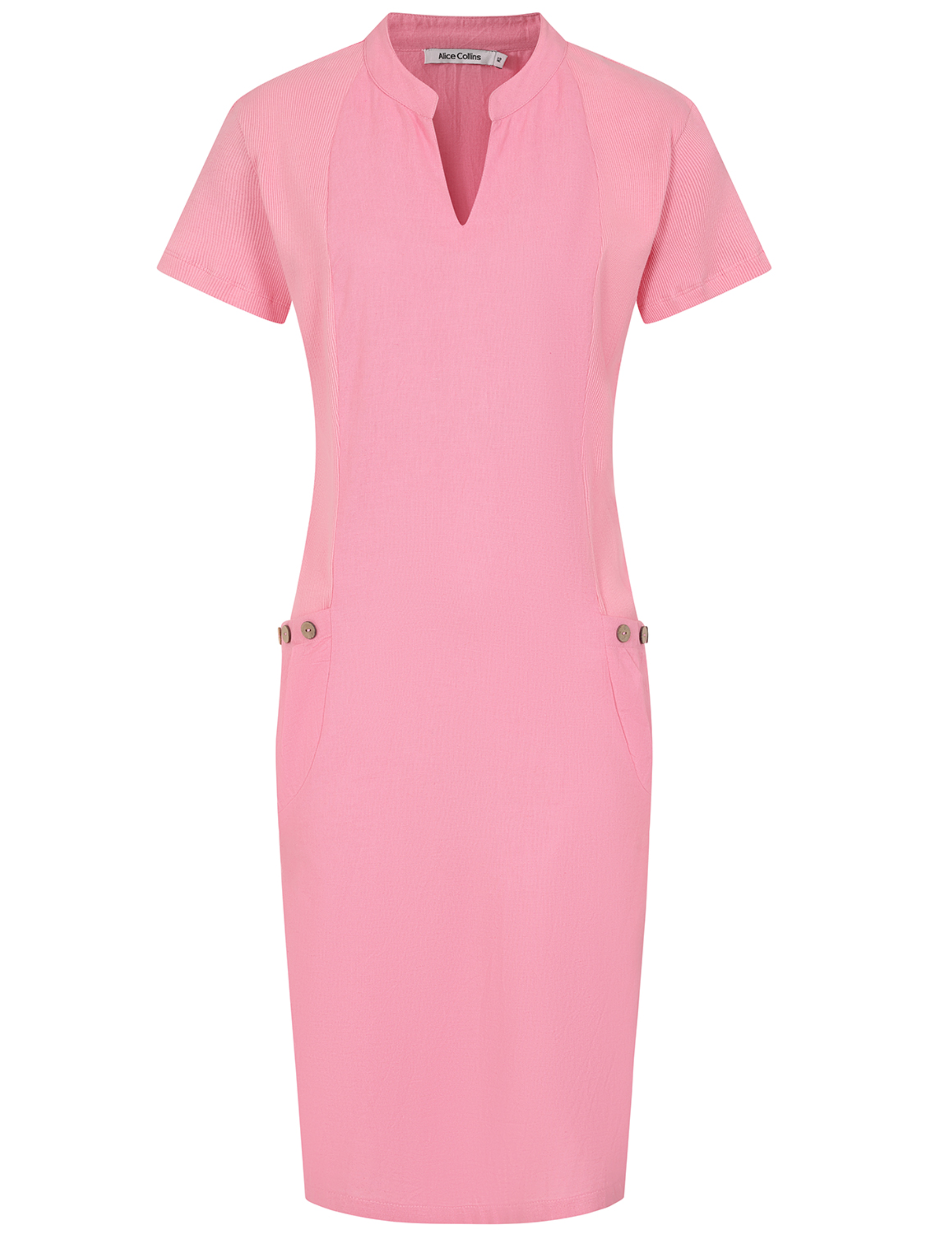 Alice Collins 036S308 Hettie Notch Neck Dress with notch neckline and practical pockets.