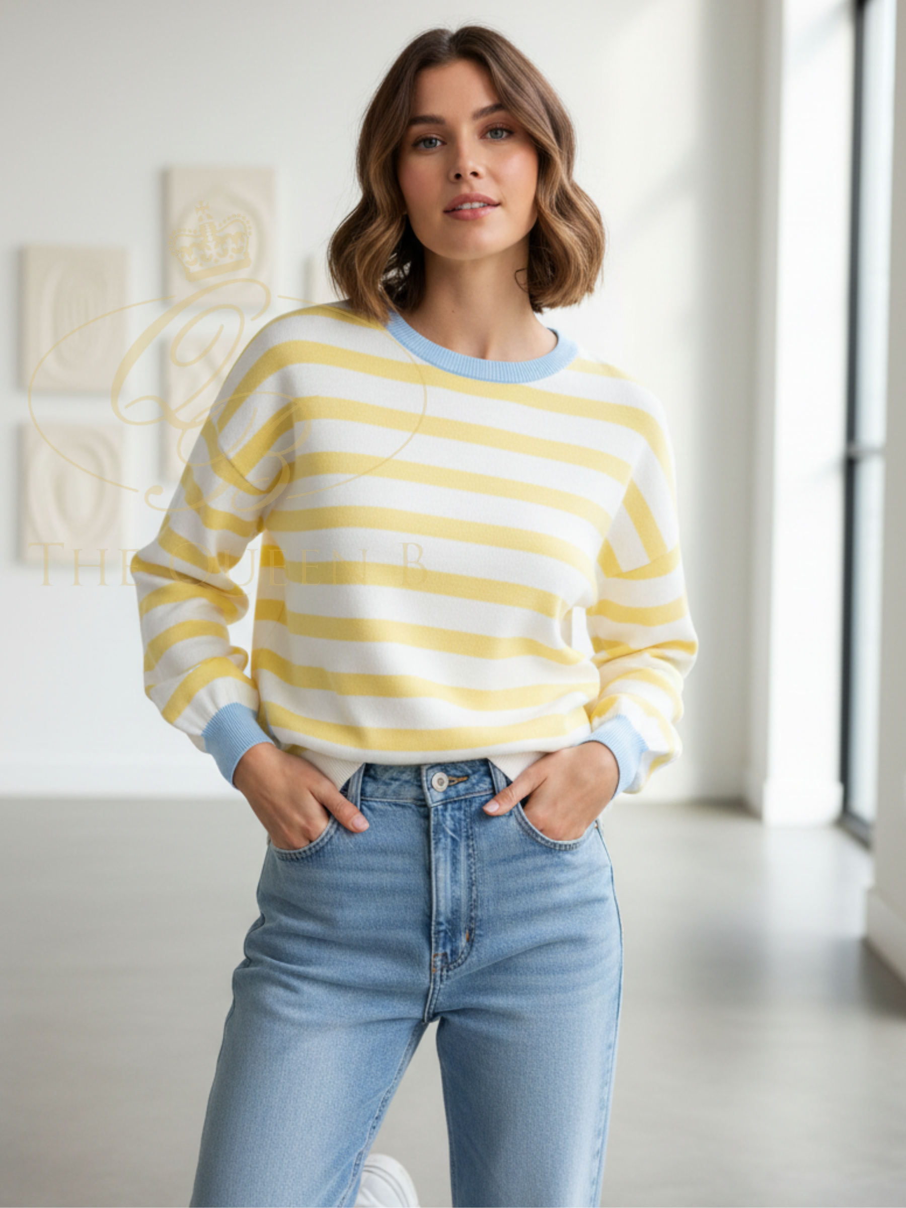 Alice Collins 036S526 Fowey Stripe Pullover women’s cotton striped jumper with round neckline and long sleeves.