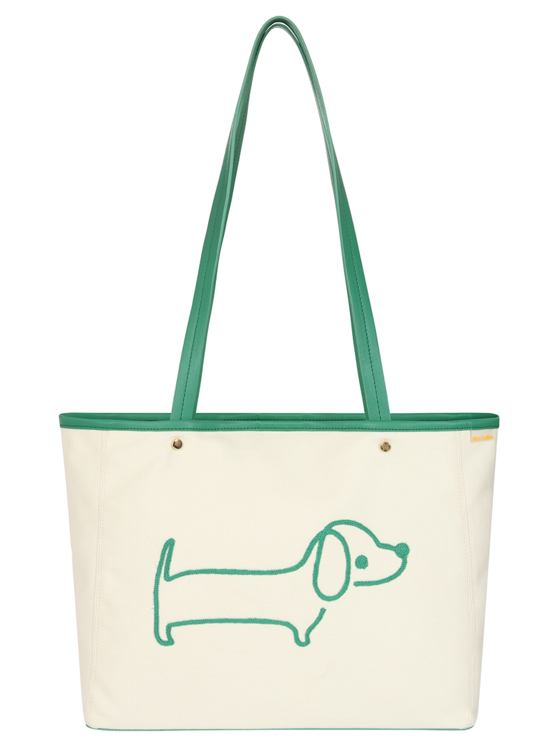 Alice Collins 036S609 Sausage Dog Emb Bag with embroidered dog design and shoulder straps.