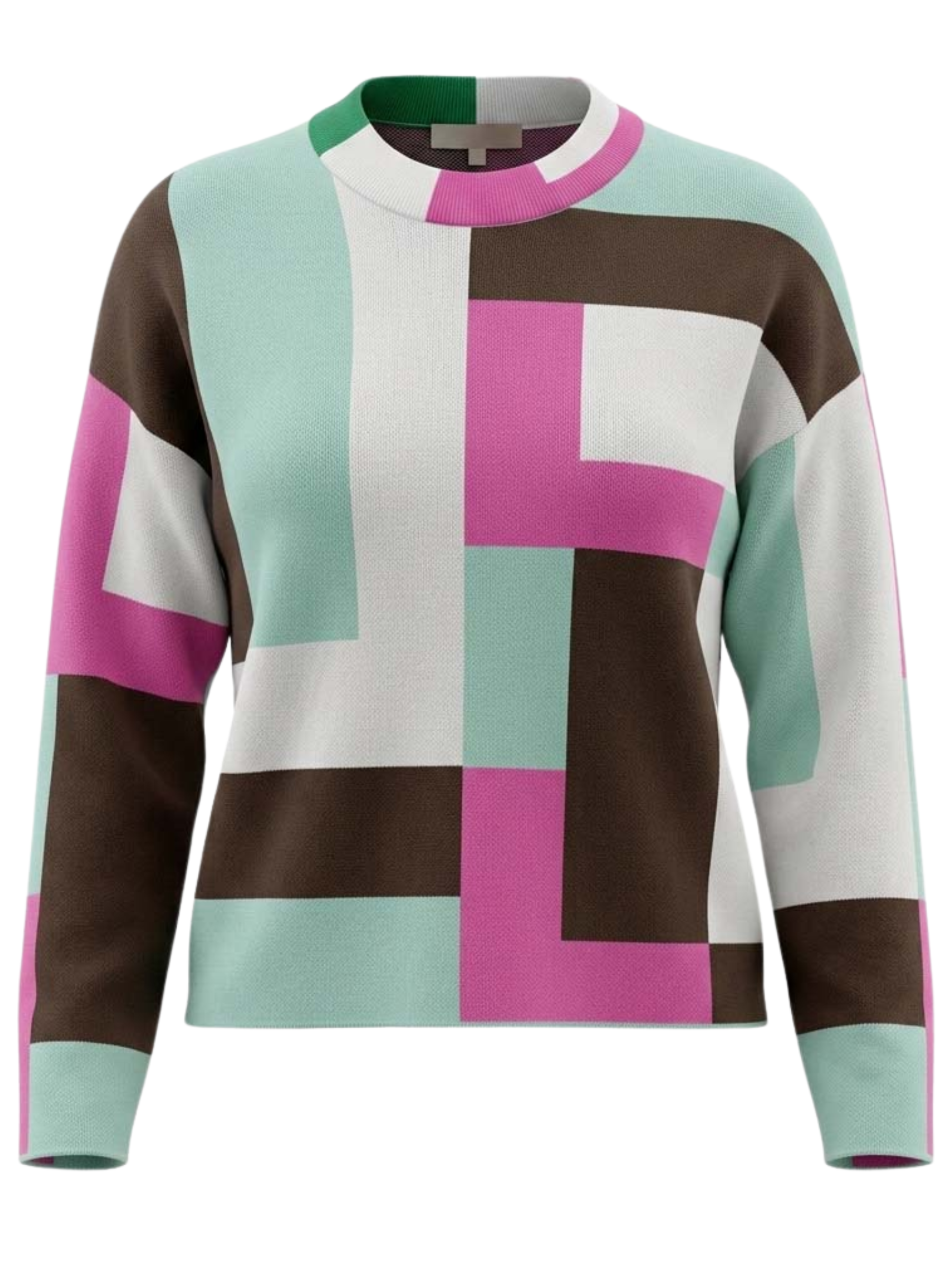 Alice Collins 037A006 Karlie Hexagon Pullover with round neckline, long sleeves and geometric block design