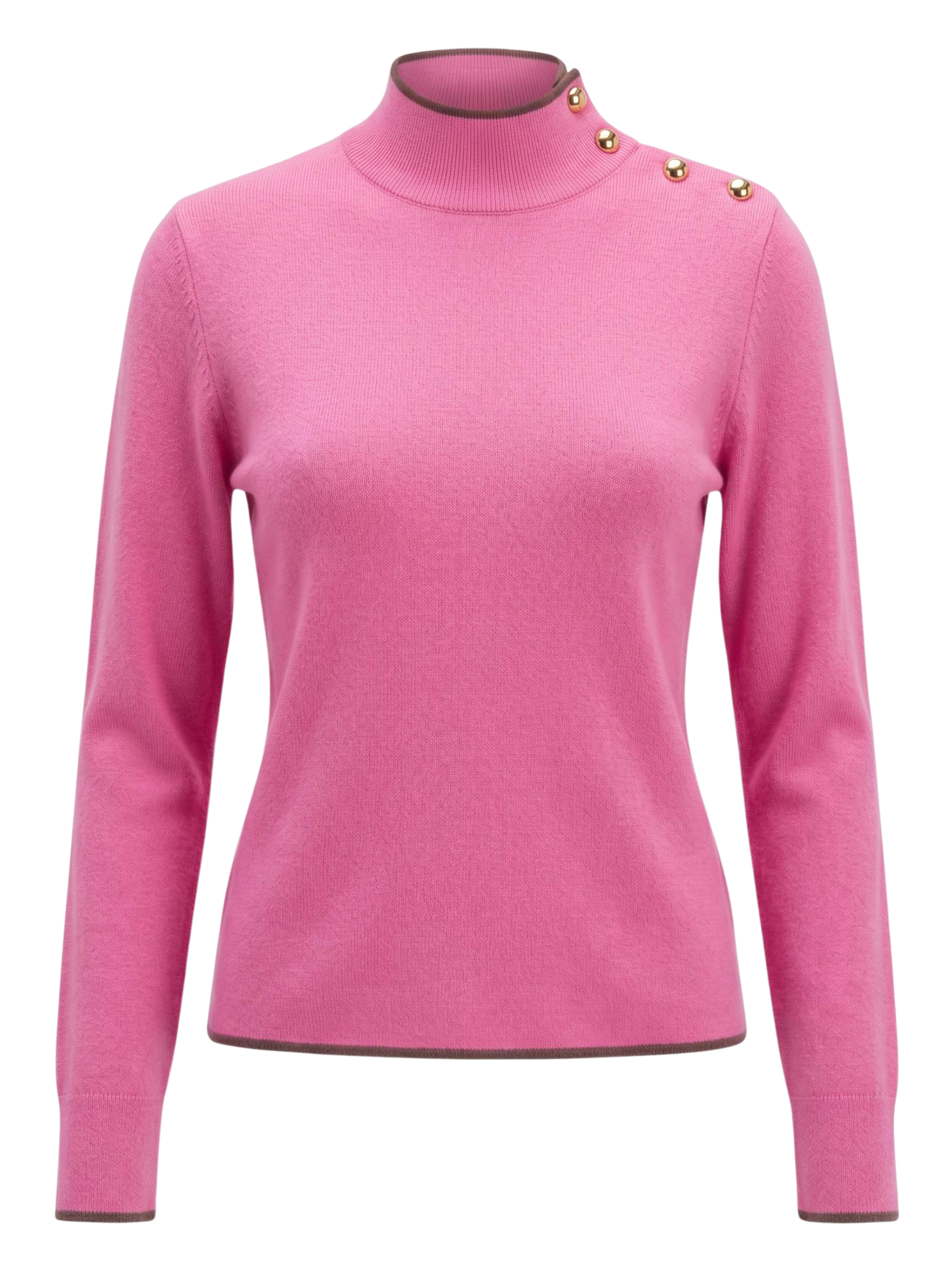 Alice Collins 037A071 Chloe Pullover with roll neck, long sleeves, contrast trim and shoulder button detail