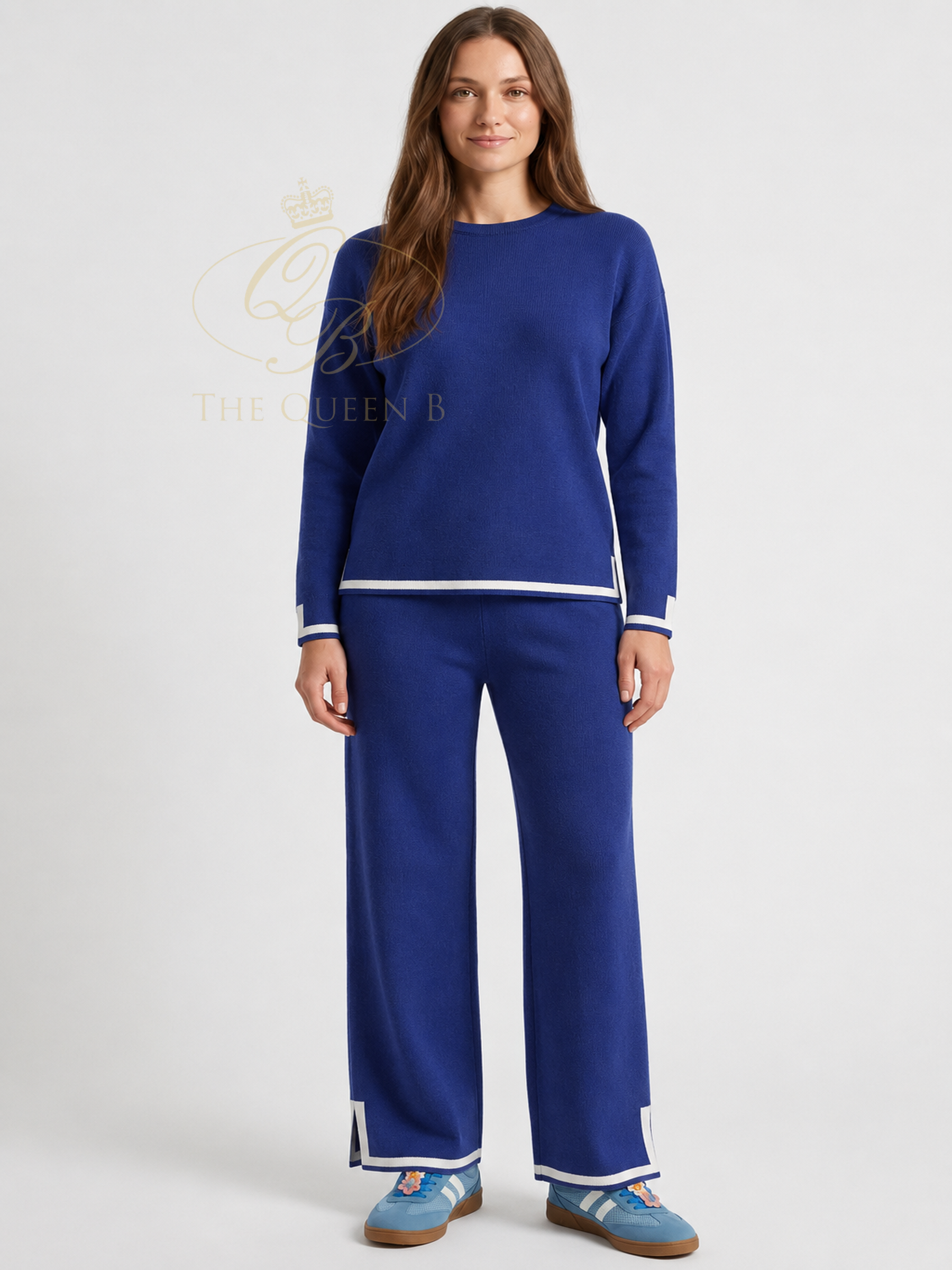 Alice Collins 037A168 Candy Trousers with wide-leg fit, pull-on waist, contrast trim and side split detail