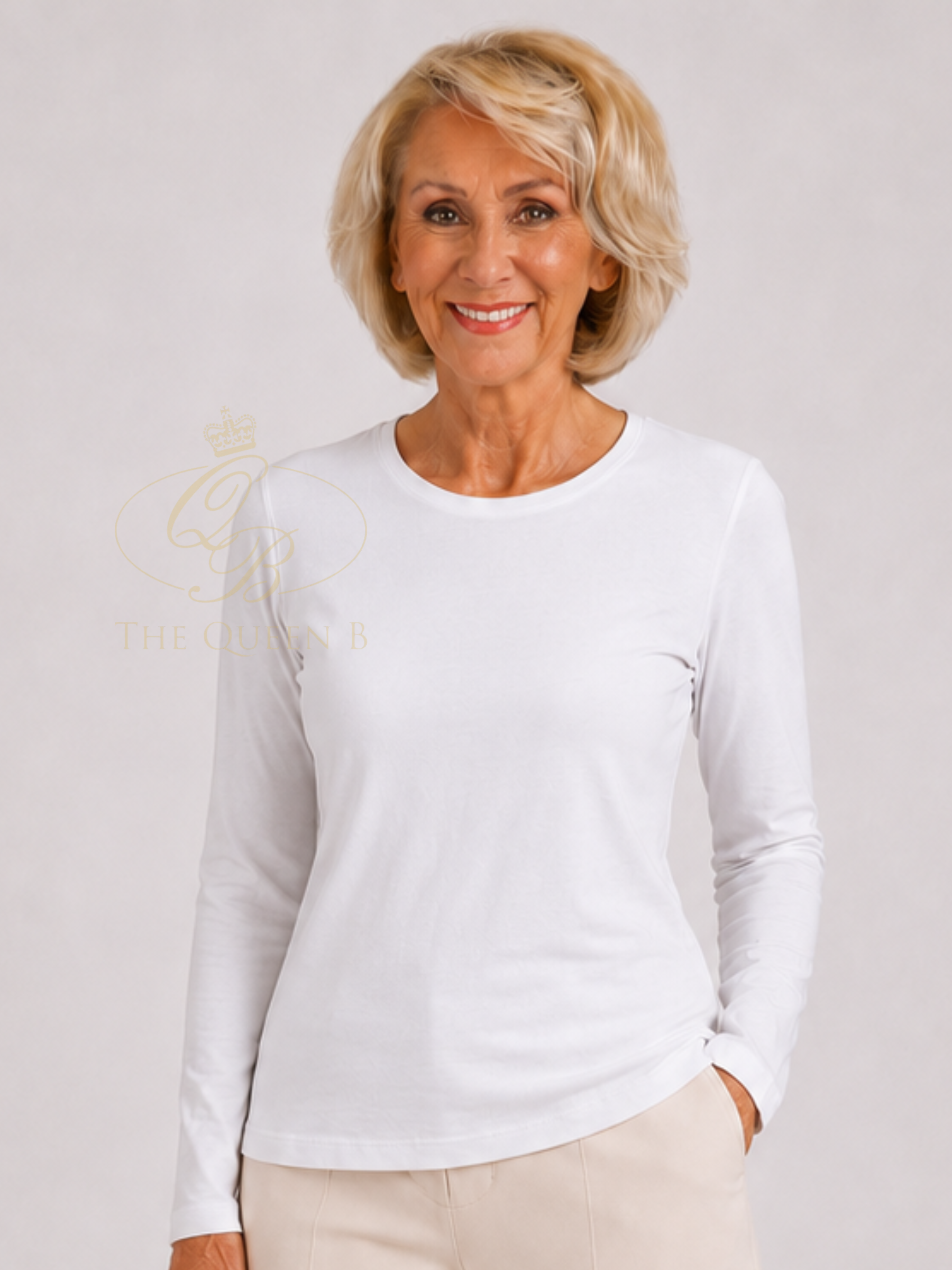 Alice Collins 037A233 A April Plain Crew Top with crew neckline, long sleeves and neat fit