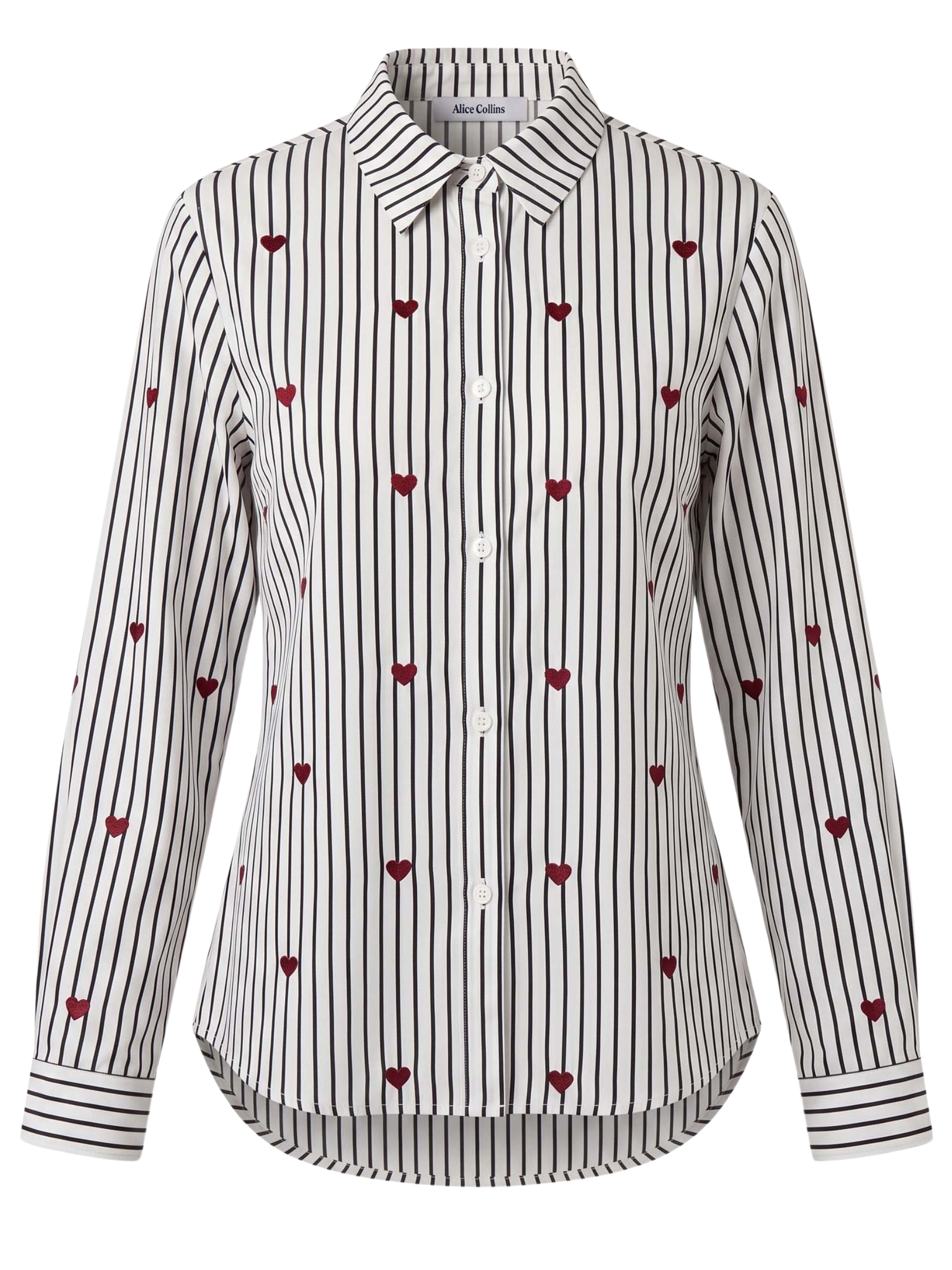 Alice Collins 037A260 Avril Shirt with classic collar, button front, stripe design and heart embroidery