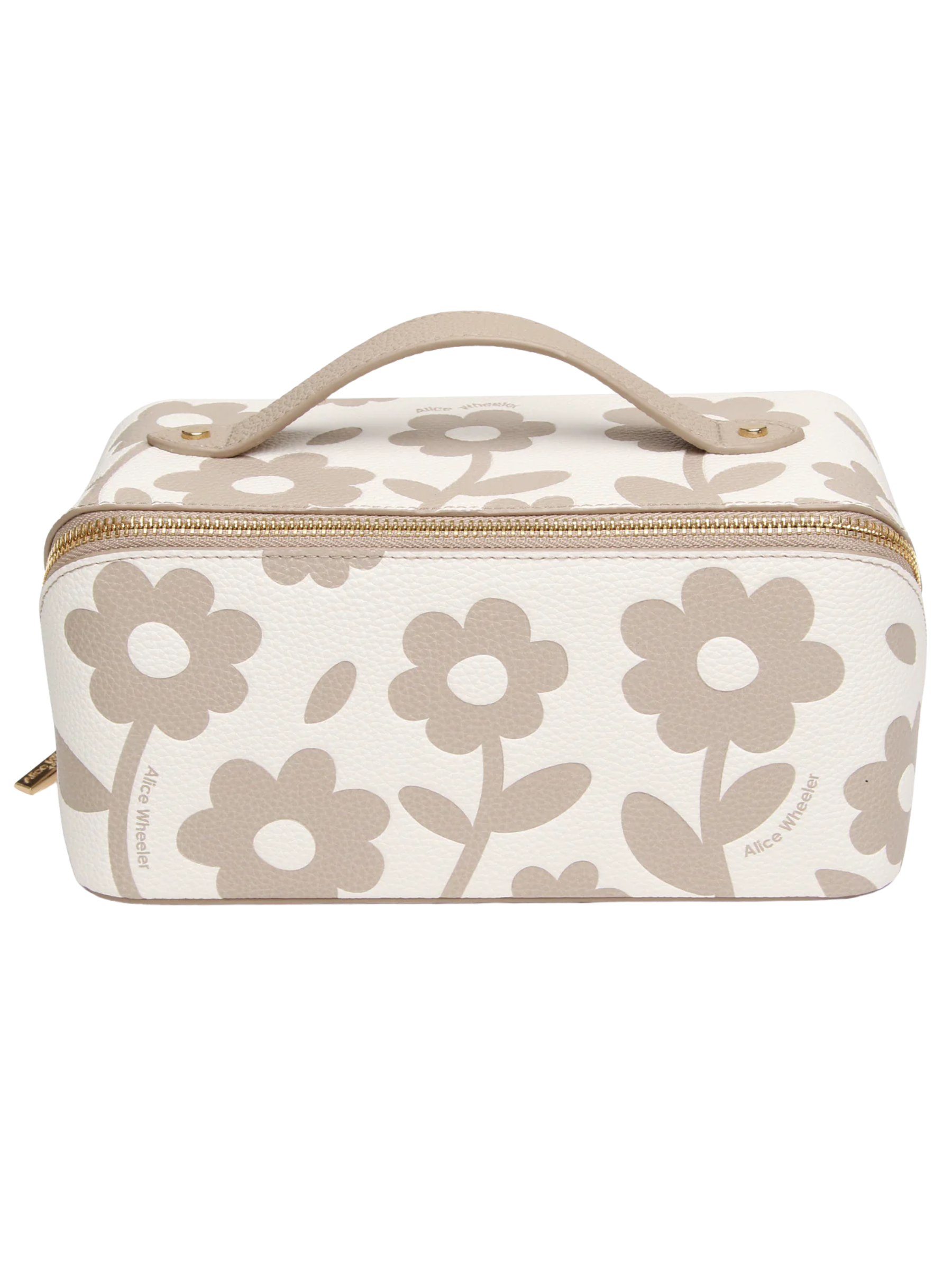 Alice Wheeler AW0361 Stone Floral Train Case floral beauty case with gold-tone zip, handle and internal pockets
