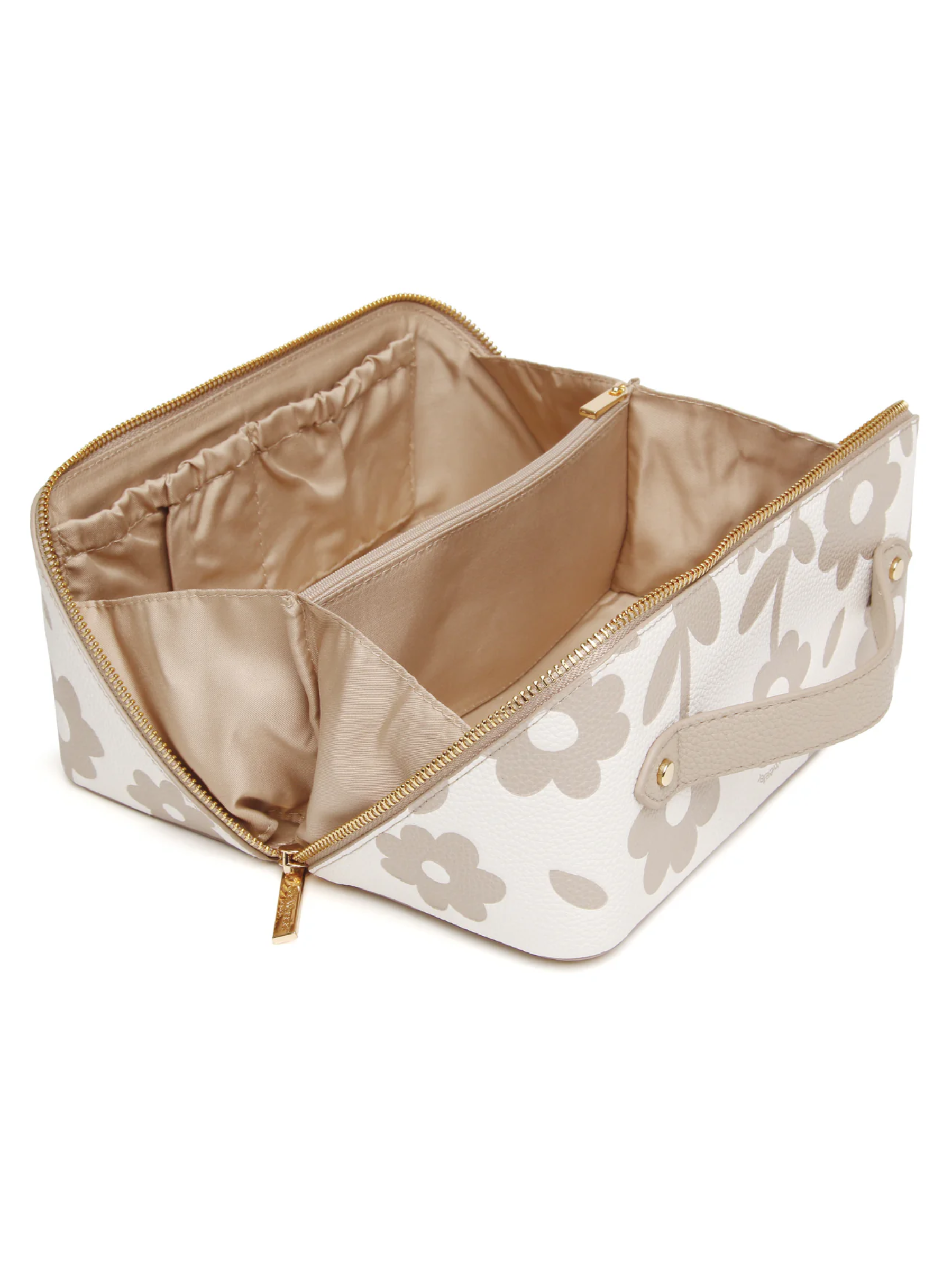 Alice Wheeler AW0361 Stone Floral Train Case floral beauty case with gold-tone zip, handle and internal pockets