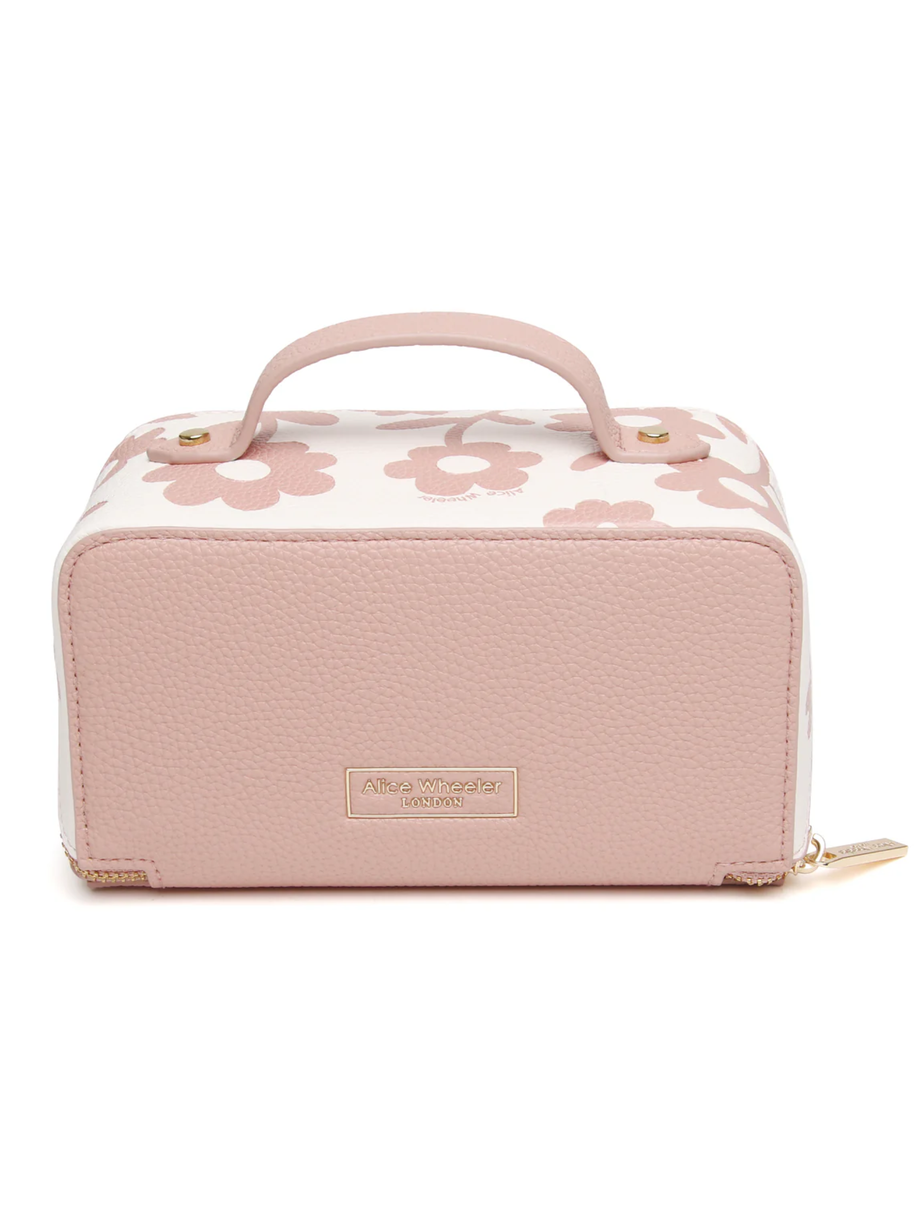 Alice Wheeler AW0366 Pink Floral Mini Train Case compact floral beauty case with zip fastening and top handle