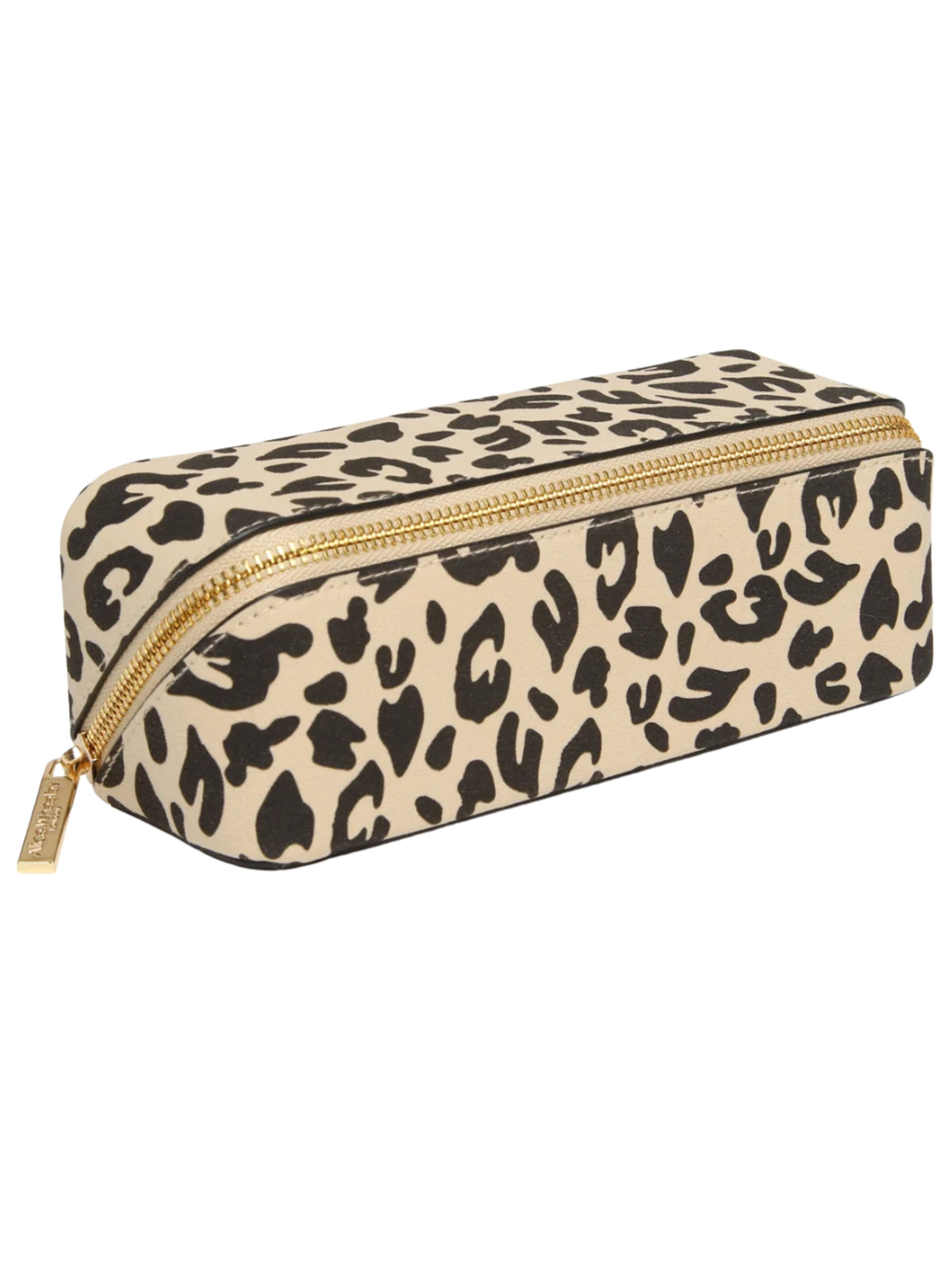 Alice Wheeler AW0388 Leopard Small Train Case with gold zip fastening and fully lined interior.