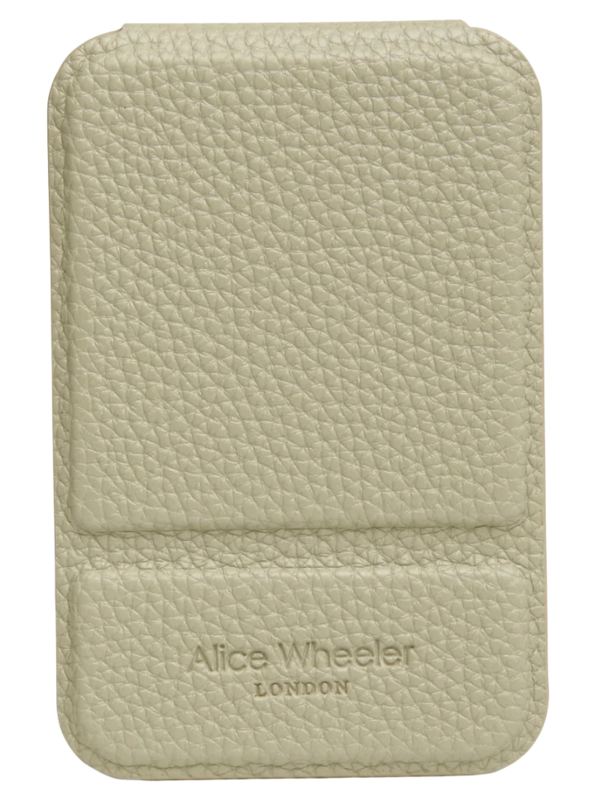Alice Wheeler AW0393 Pistachio Mini Folding Mirror with textured protective cover and freestanding folding design.