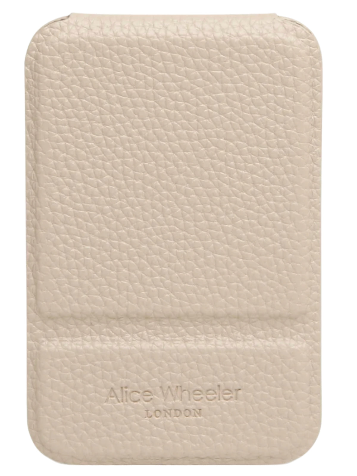 Alice Wheeler AW0394 Stone Mini Folding Mirror with textured protective cover and freestanding folding design.