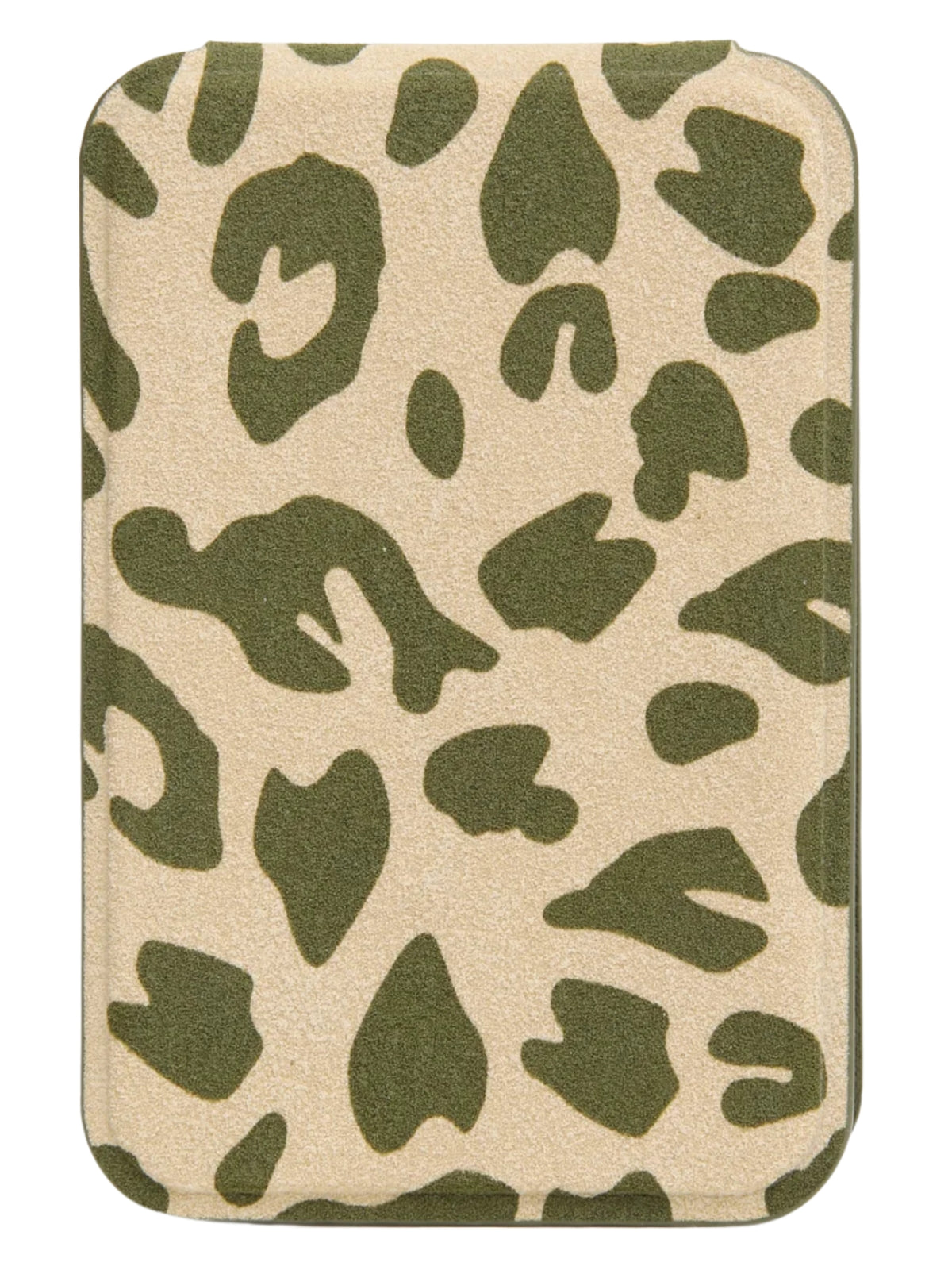 Alice Wheeler AW0396 Olive Leopard Mini Folding Mirror with textured protective cover and freestanding folding design.