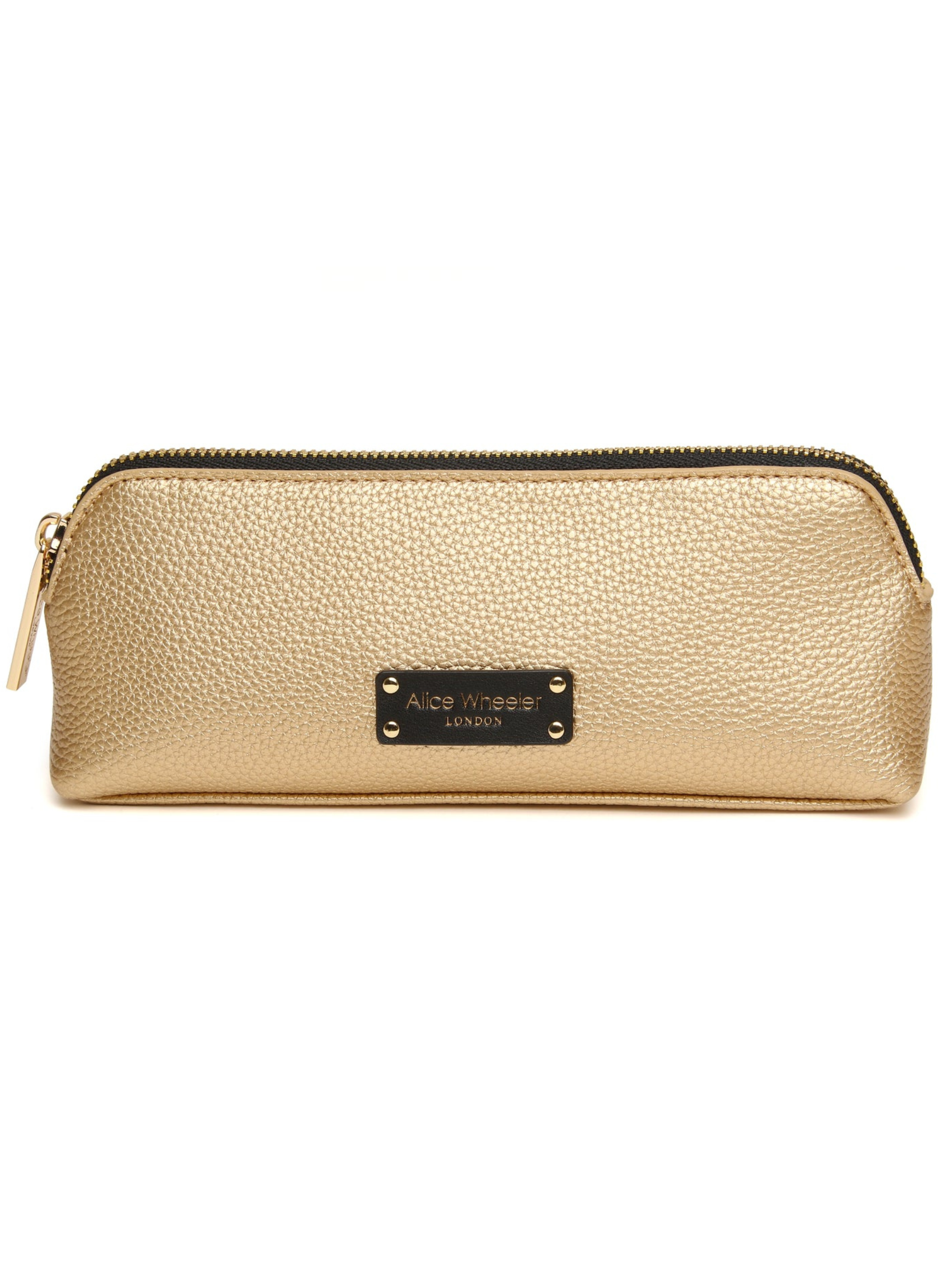 Alice Wheeler AW0407 Gold Black Kensington Makeup Bag with zip fastening and metallic textured finish