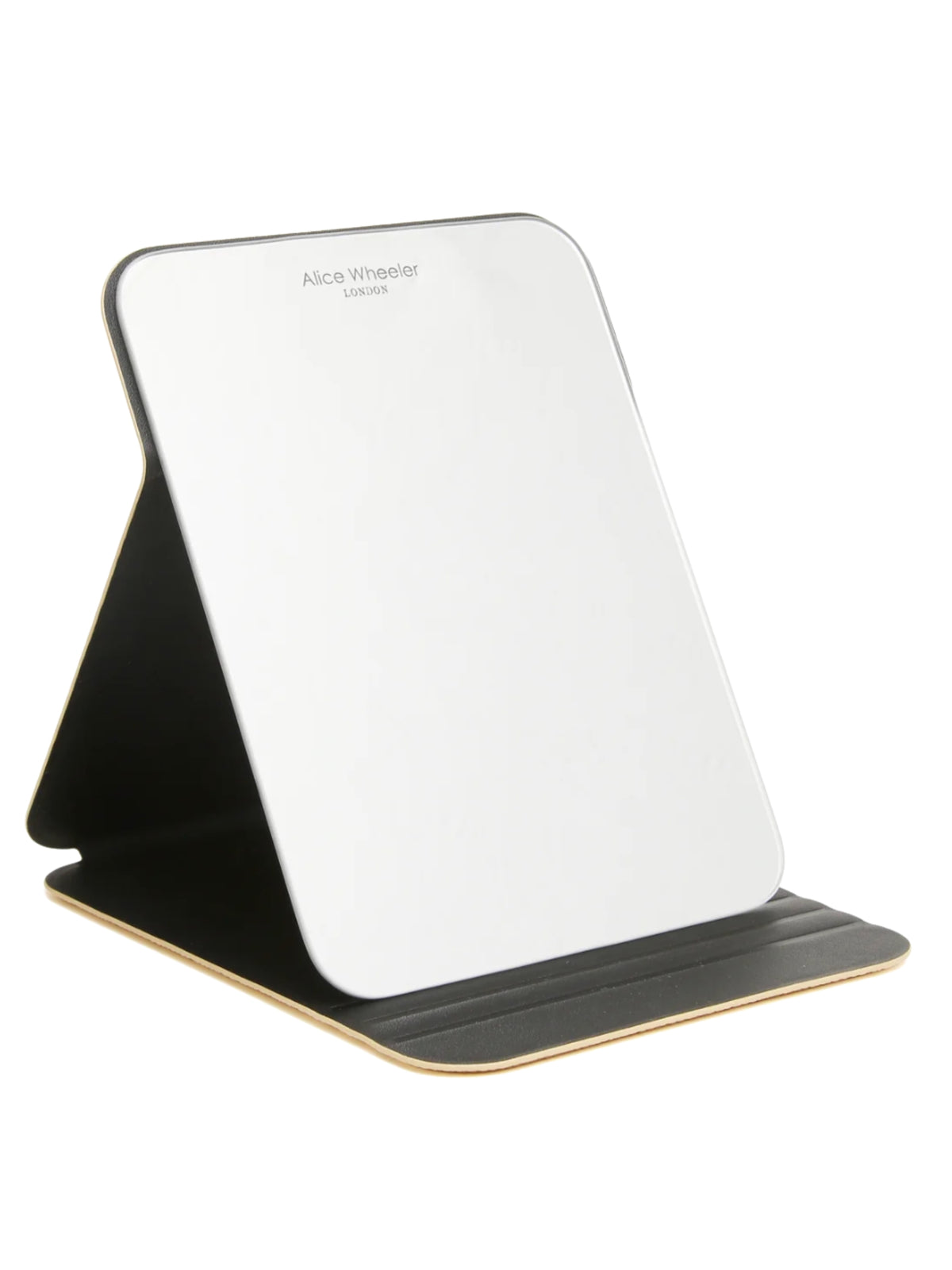 Alice Wheeler AW0408 Gold Black Kensington Folding Mirror with textured cover and freestanding fold-out design.