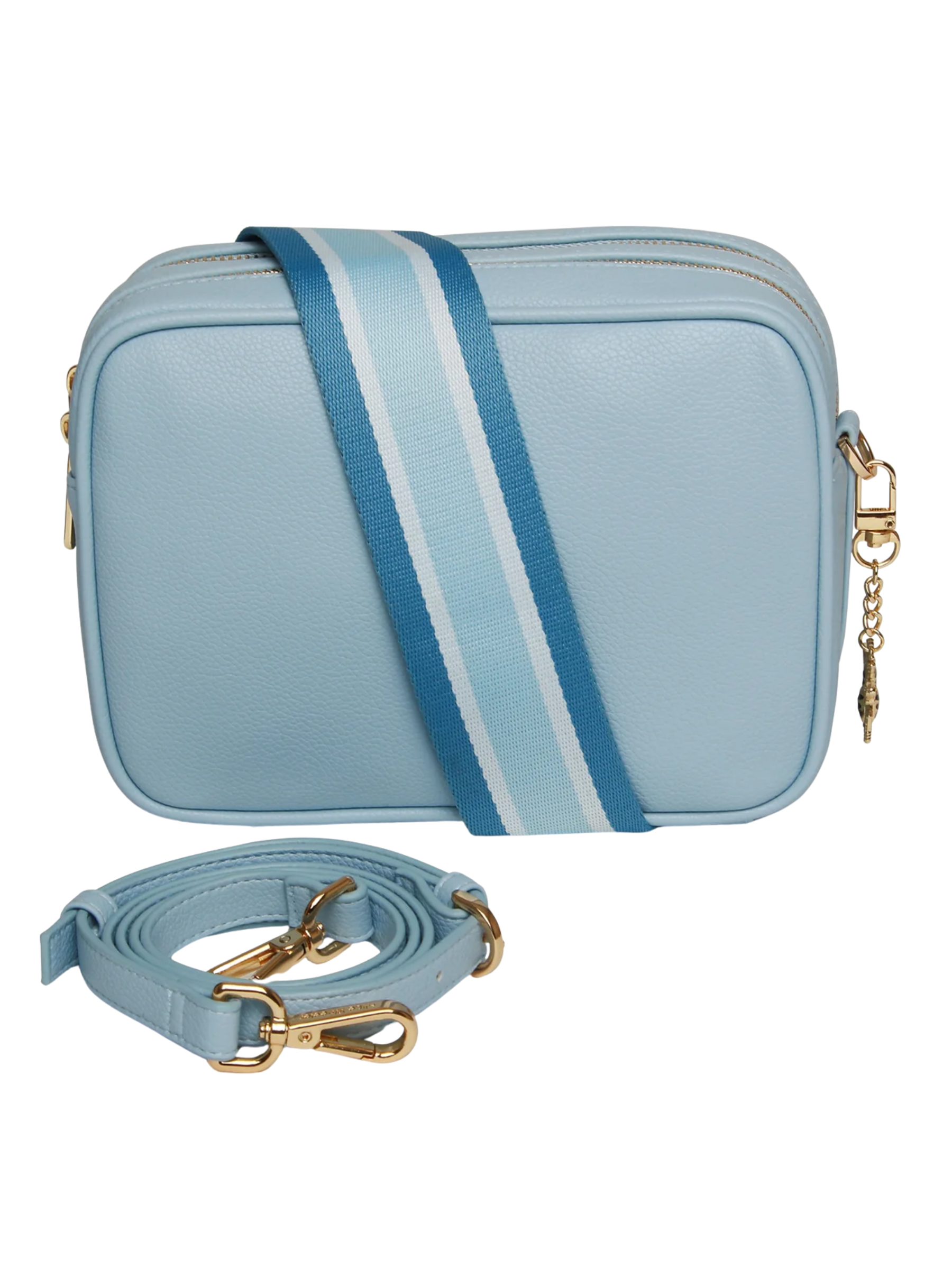 Alice Wheeler AW5989 Pastel Blue Soho Cross Body Bag with dual straps, two zipped compartments and internal pocket