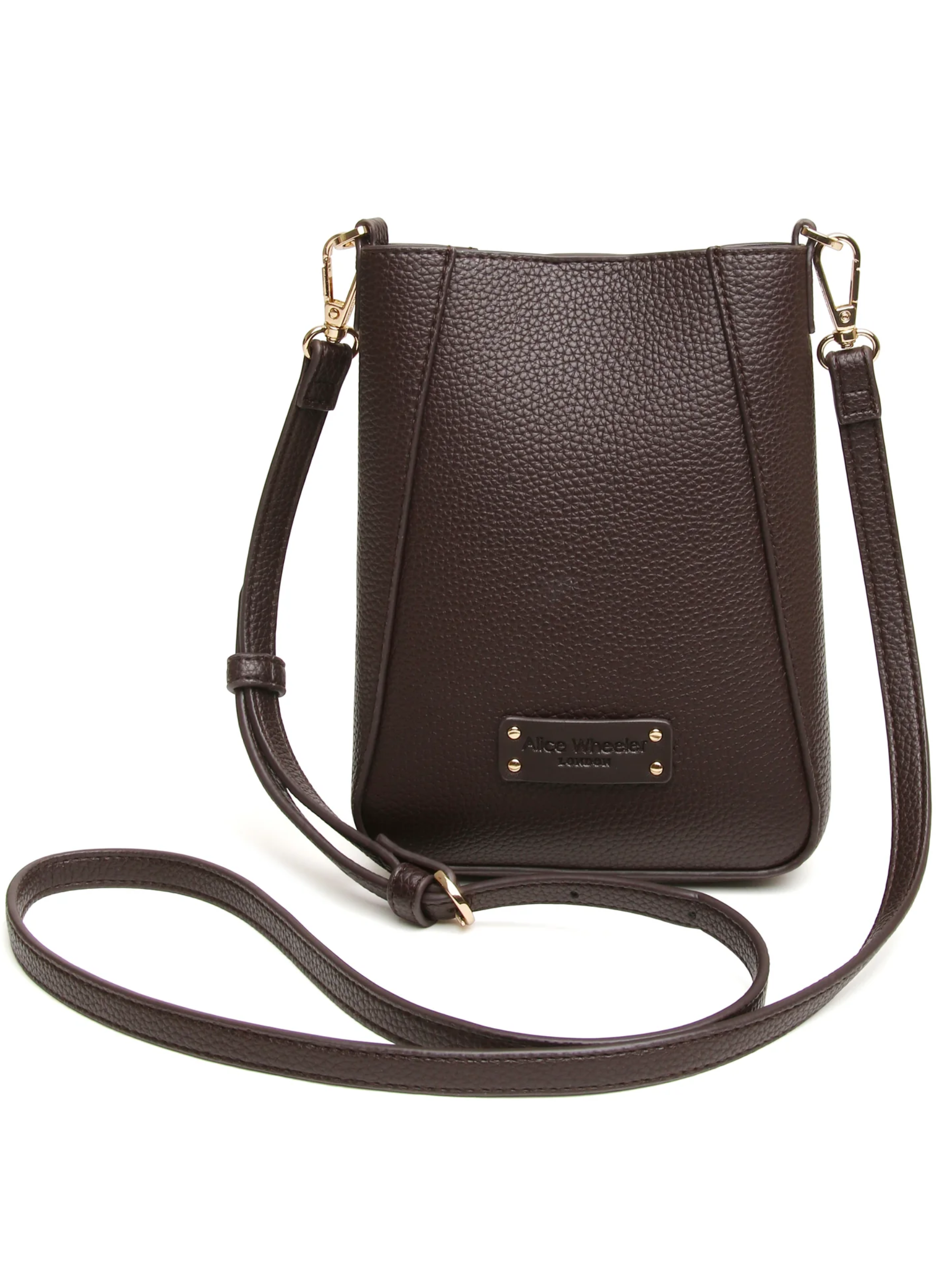 Alice Wheeler AW6193 Chocolate Kensington Phone Crossbody Bag with textured finish, magnetic flap and adjustable strap