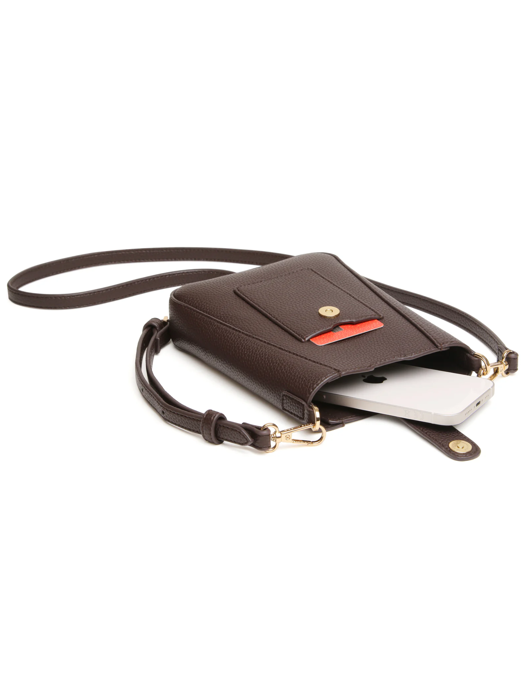 Alice Wheeler AW6193 Chocolate Kensington Phone Crossbody Bag with textured finish, magnetic flap and adjustable strap
