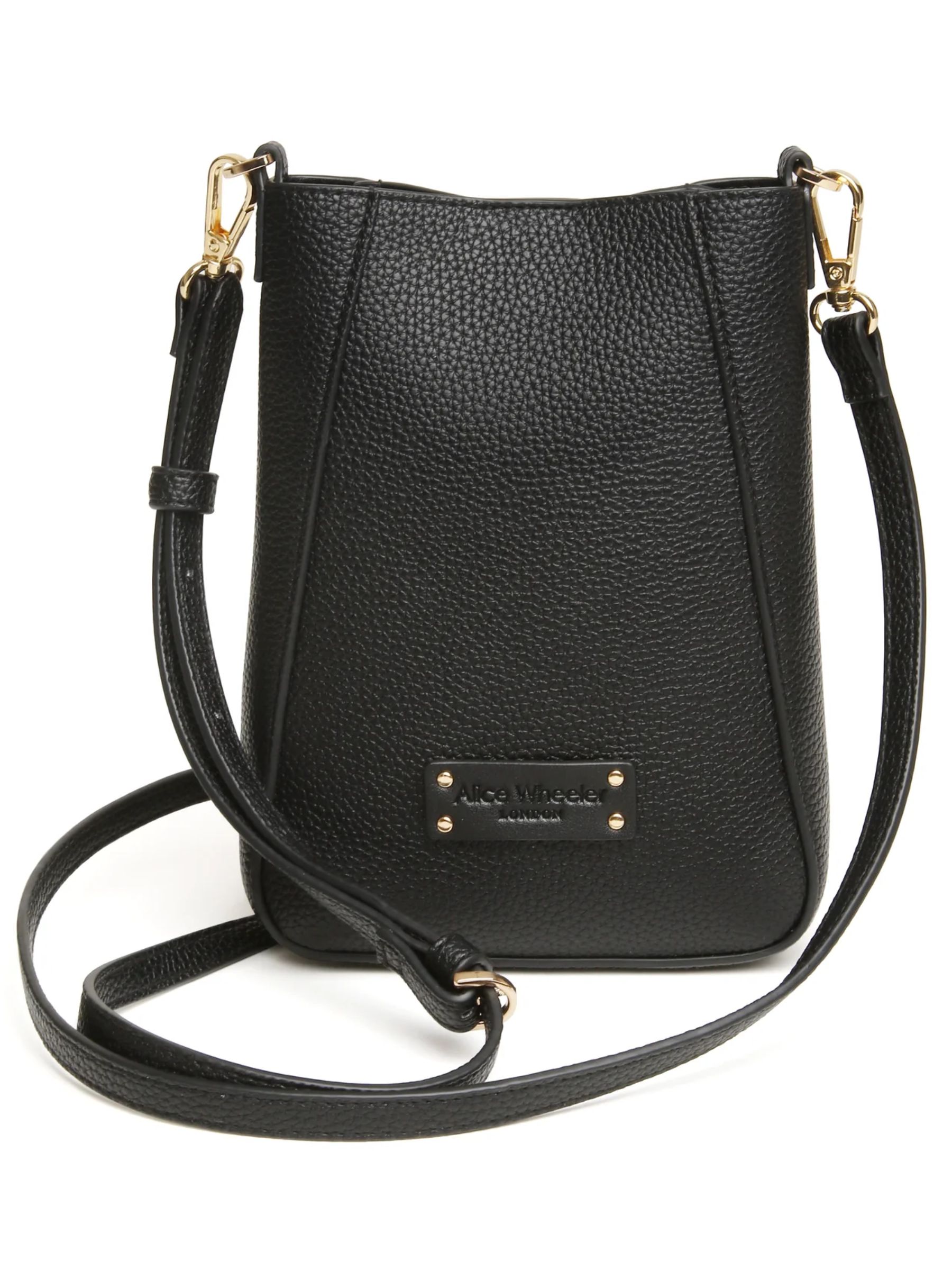 Alice Wheeler AW6232 Black Kensington Phone Crossbody Bag with textured finish, magnetic flap and adjustable strap