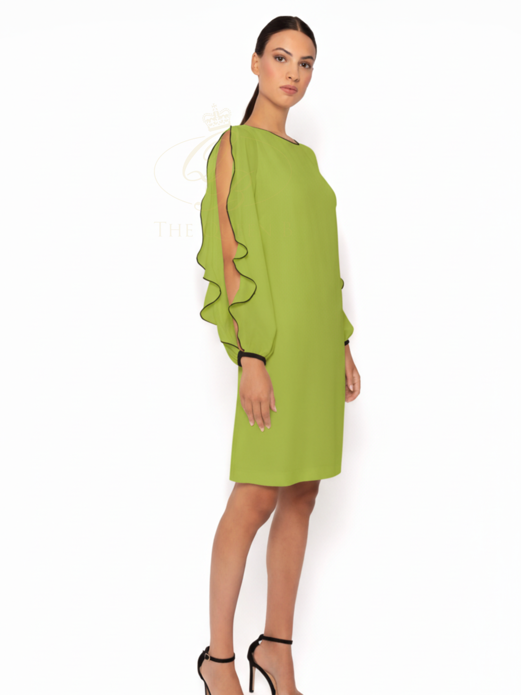 Arggido 49664 Open Sleeve Dress with ruffle sleeve detail and relaxed shift silhouette.