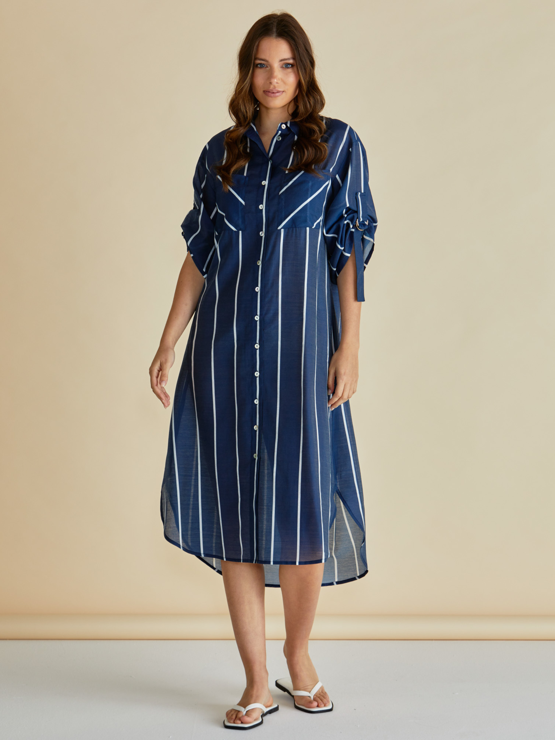 Betty Hayman Shirt Dress with button-through front, adjustable sleeves and relaxed midi silhouette.
