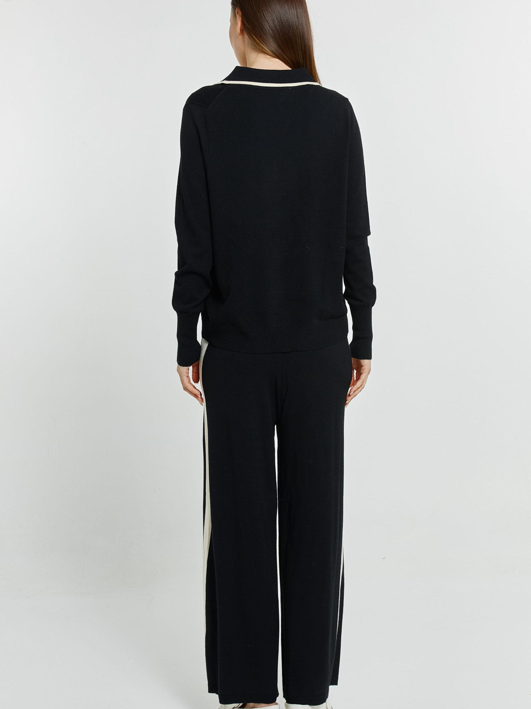 Betty Makenna Knit Pant wide leg knit trousers with drawstring waistband and side stripe detail
