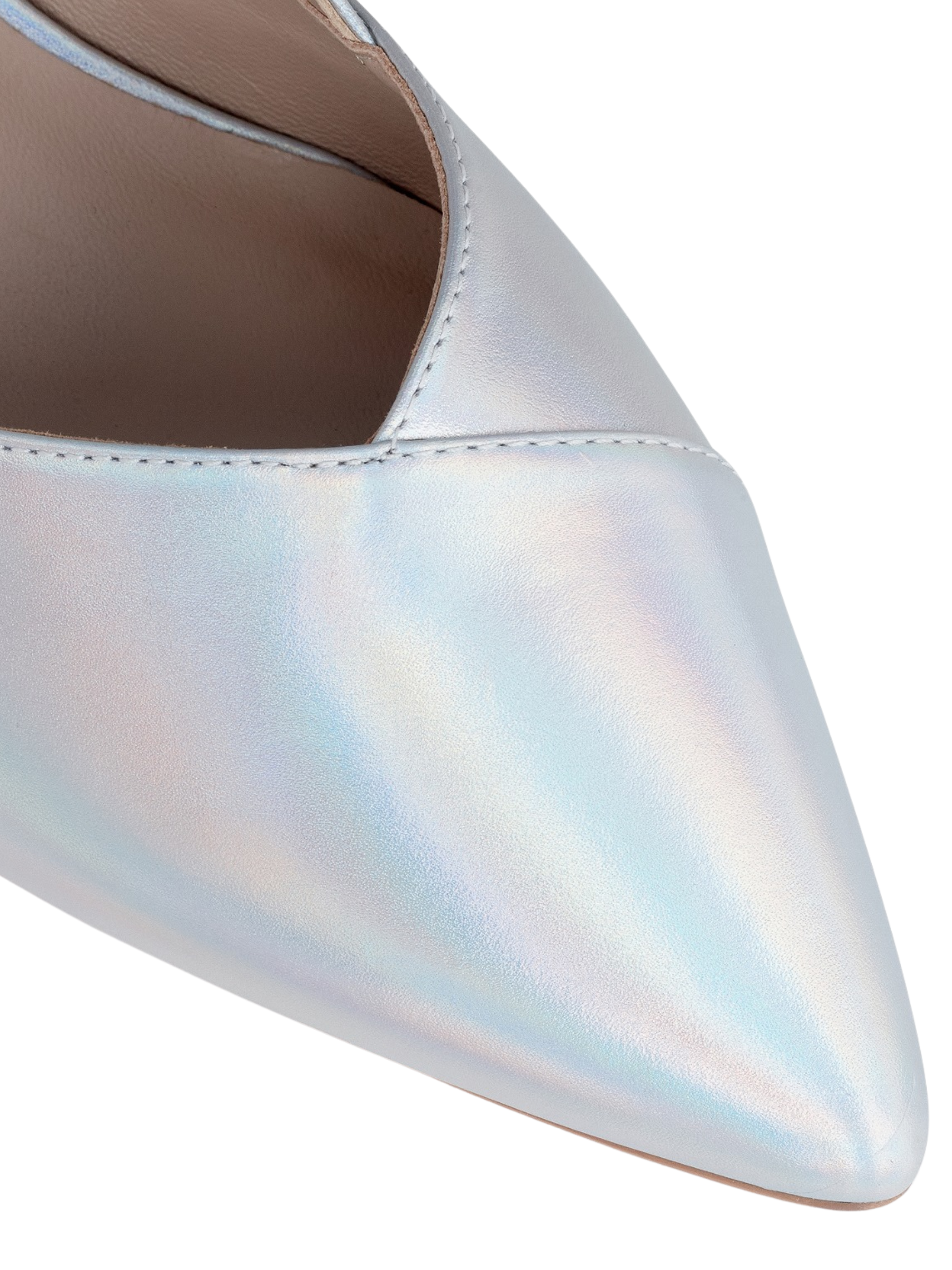 Capollini Lumi silver striped wedge slingback shoes with metallic finish, pointed toe and wedge heel.