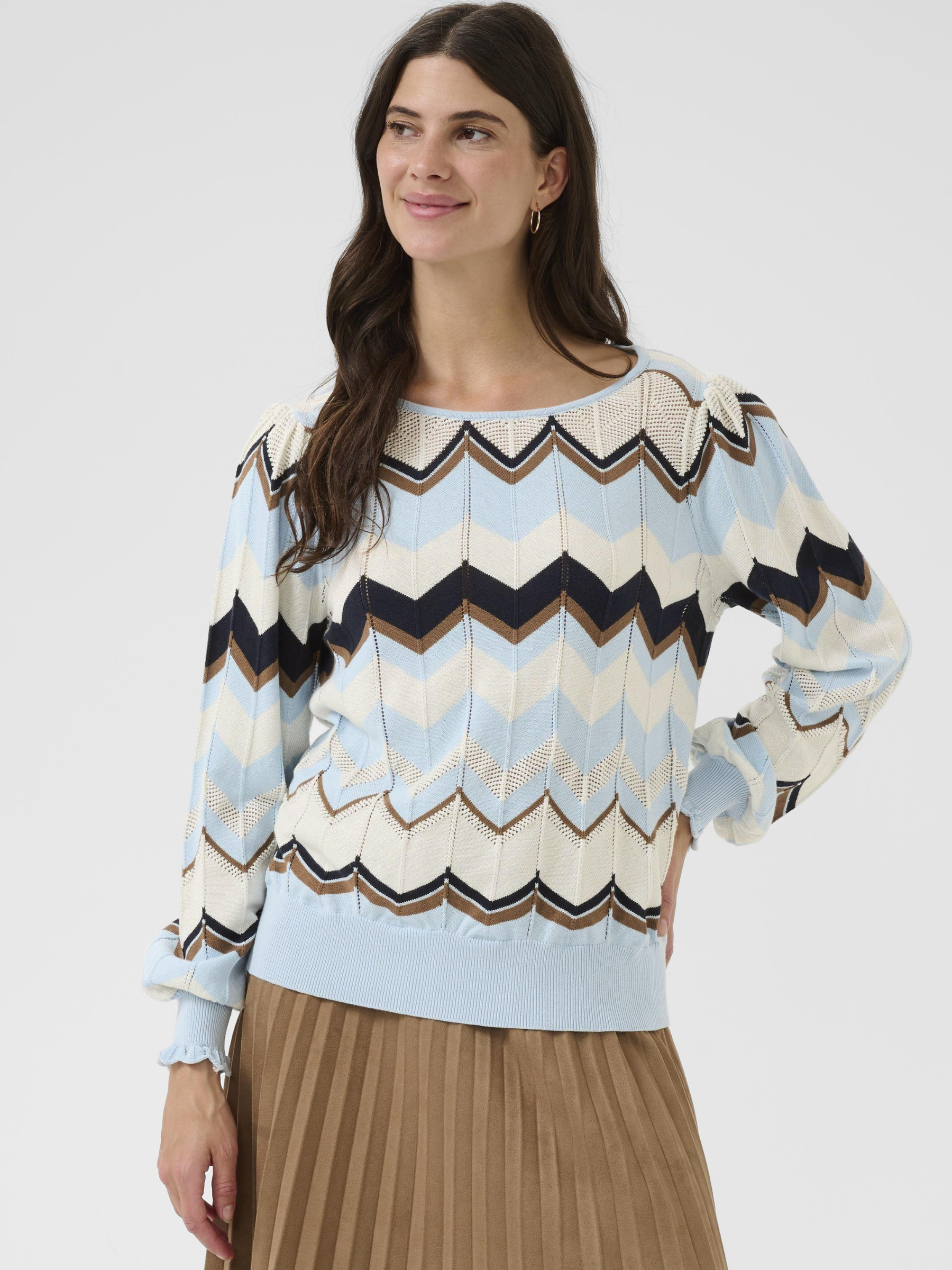 Cream Netes Pullover women’s regular-fit hip-length knit jumper with mixed-yarn fabric and subtle metallic detailing.