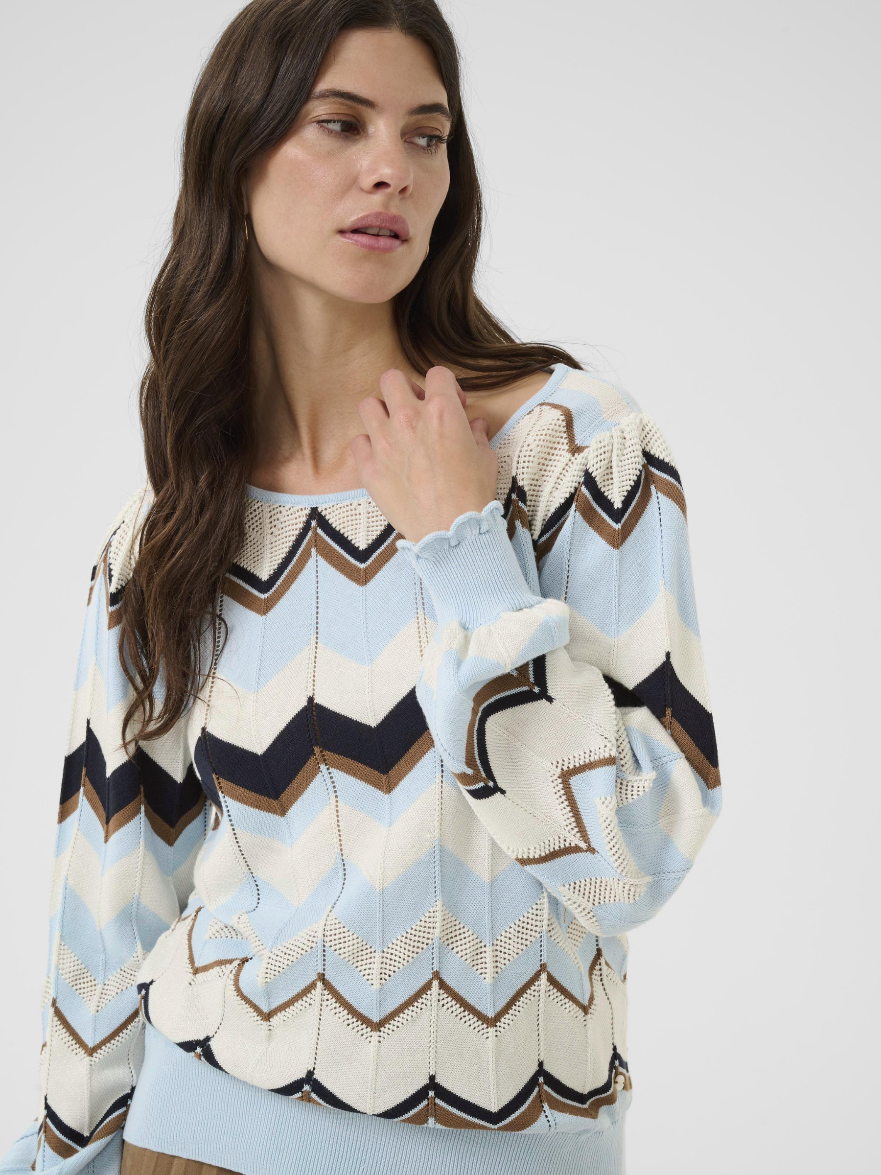 Cream Netes Pullover women’s regular-fit hip-length knit jumper with mixed-yarn fabric and subtle metallic detailing.