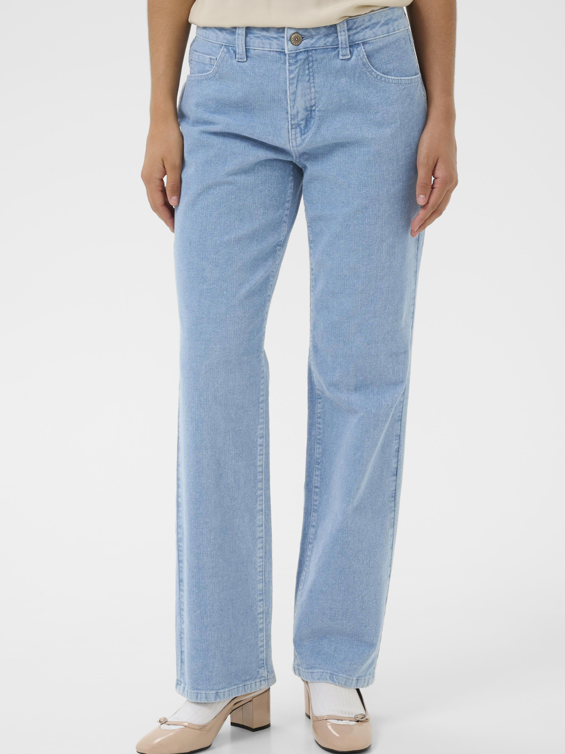 Cream Rafael Corduroy Pant women’s regular fit full-length corduroy trousers with stretch fabric for everyday wear.