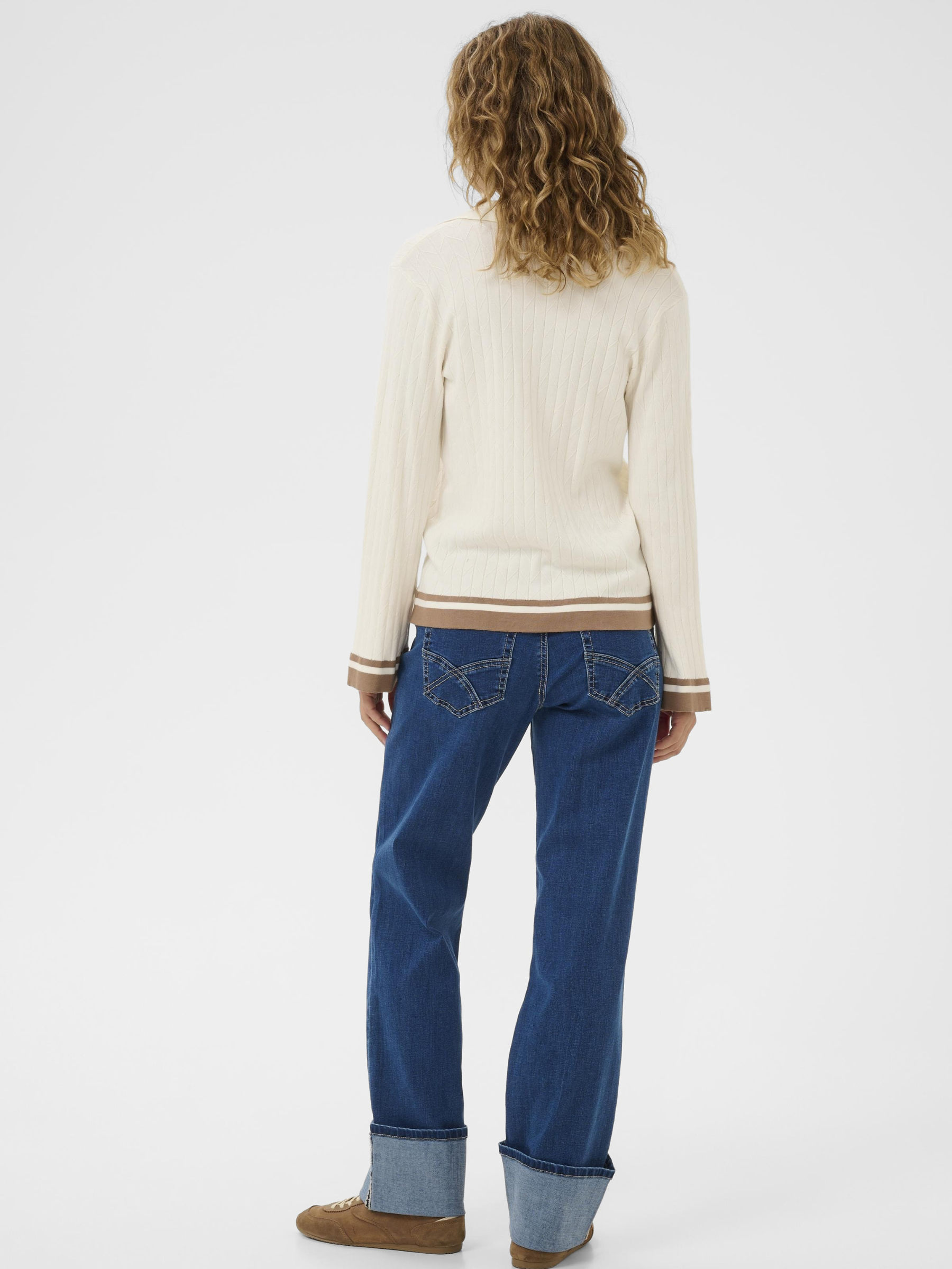 Cream Villea Polo women’s regular-fit knit polo top with long sleeves, hip-length design and sustainable viscose blend fabric.