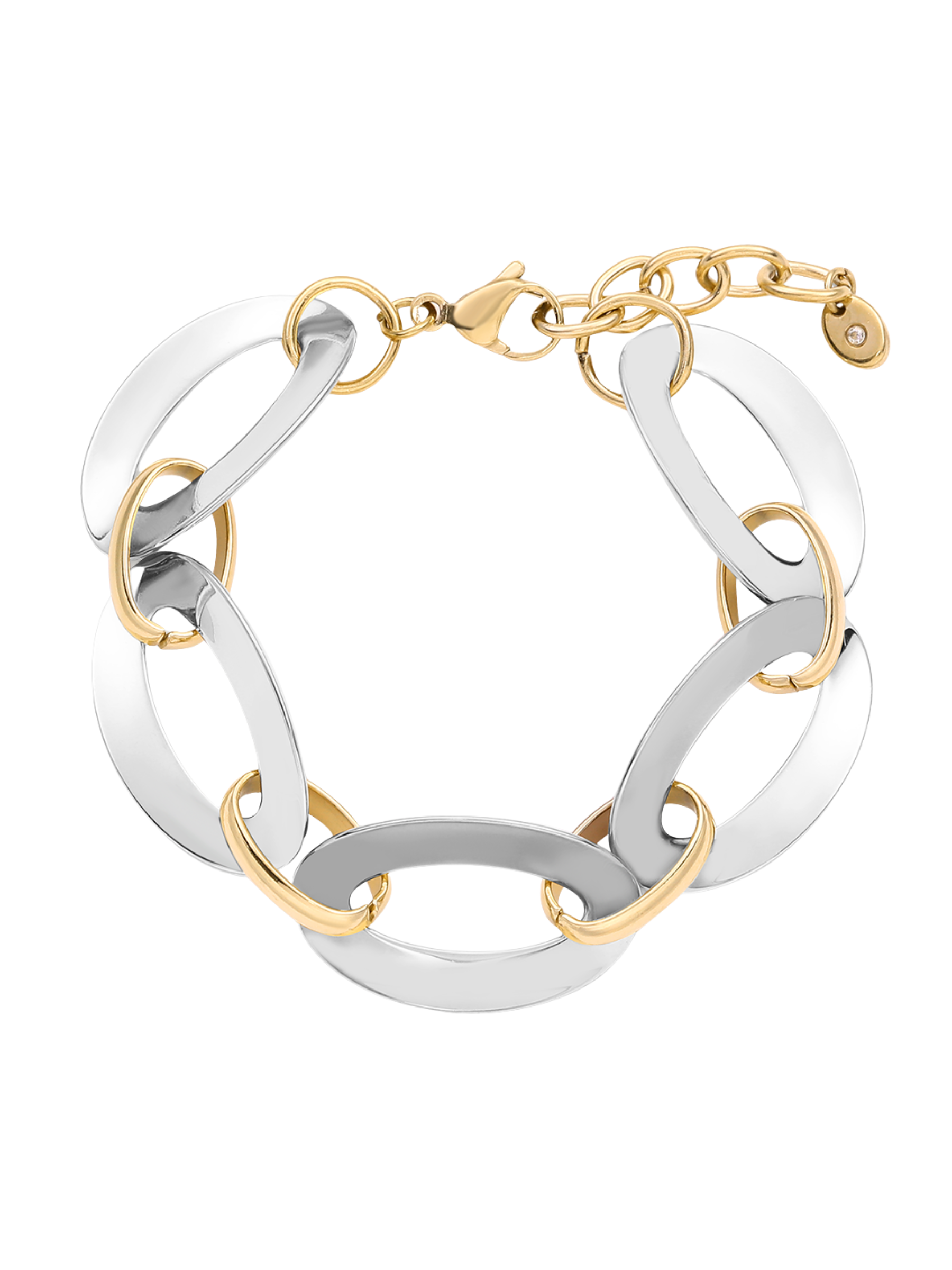 D&X DB2271M Gold & White Gold Oval Link Clasp Bracelet – modern stainless steel bracelet with interlocking gold and white gold oval links, perfect for statement everyday or evening wear.