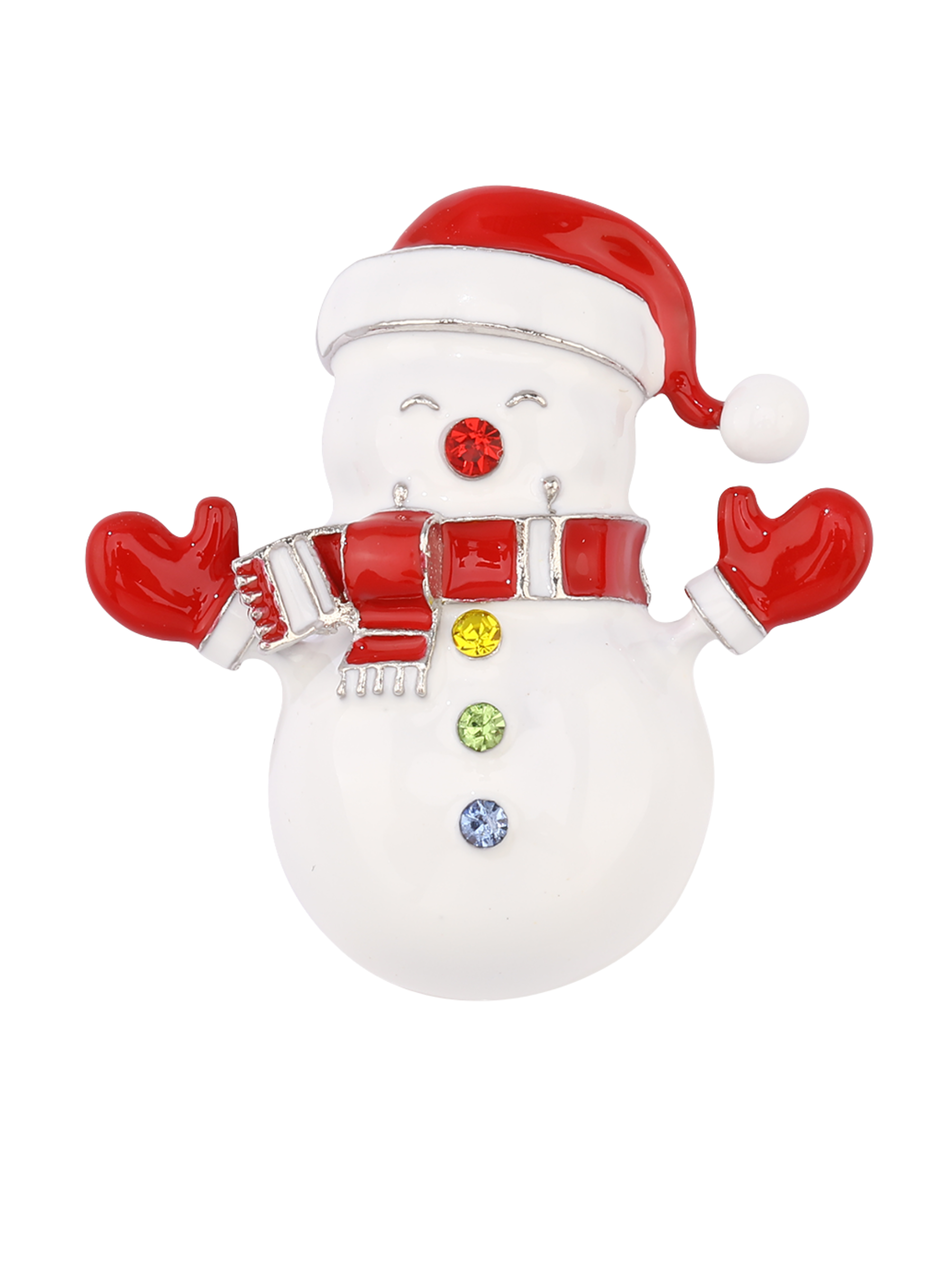 D&X DC0210A White Gold Plated Snowman Brooch – festive Christmas brooch with enamel and crystal accents, playful seasonal accessory for women’s winter fashion.