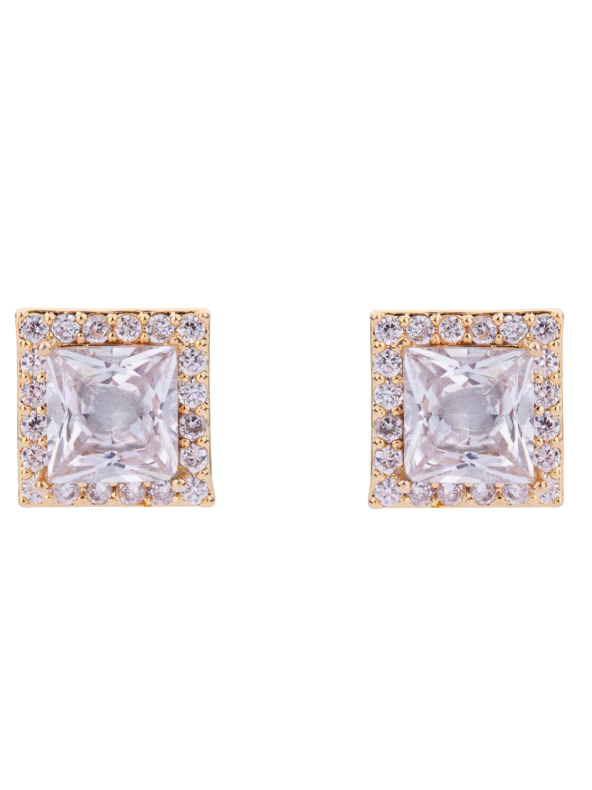 D&X DE0223K Square Earrings with a square centre stone and a detailed stone-set border in a classic stud design.