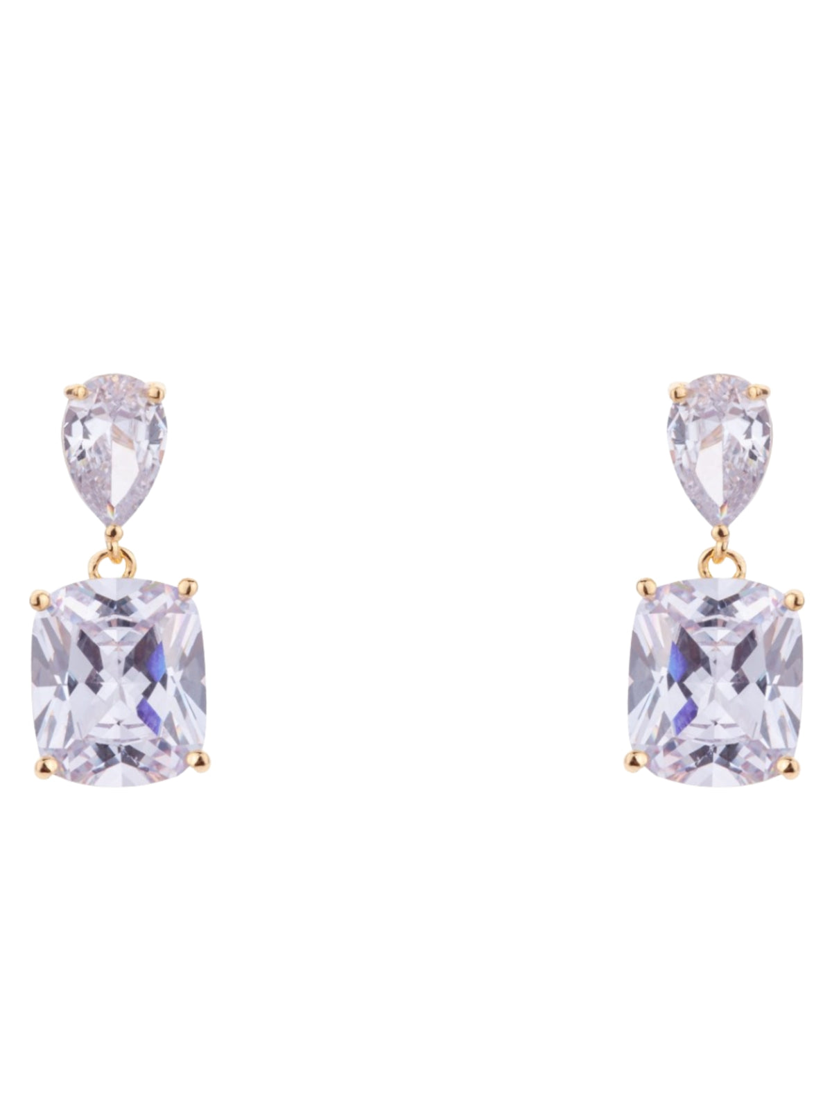 D&X DE0498K Teardrop & Square Drop Earrings with a teardrop-shaped top stone and square-cut drop design.