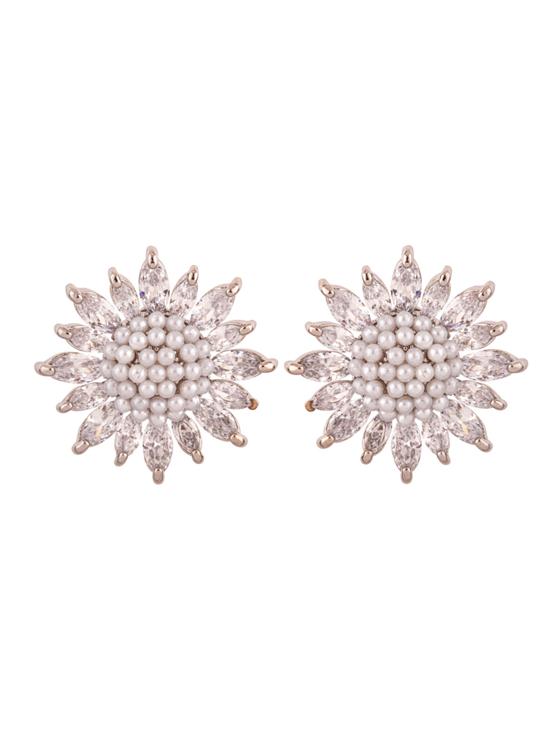 D&X DE0934A Gold Plated Zirconia Stud Earrings – floral-inspired gold plated cubic zirconia studs, elegant women’s jewellery for everyday wear and special occasions.