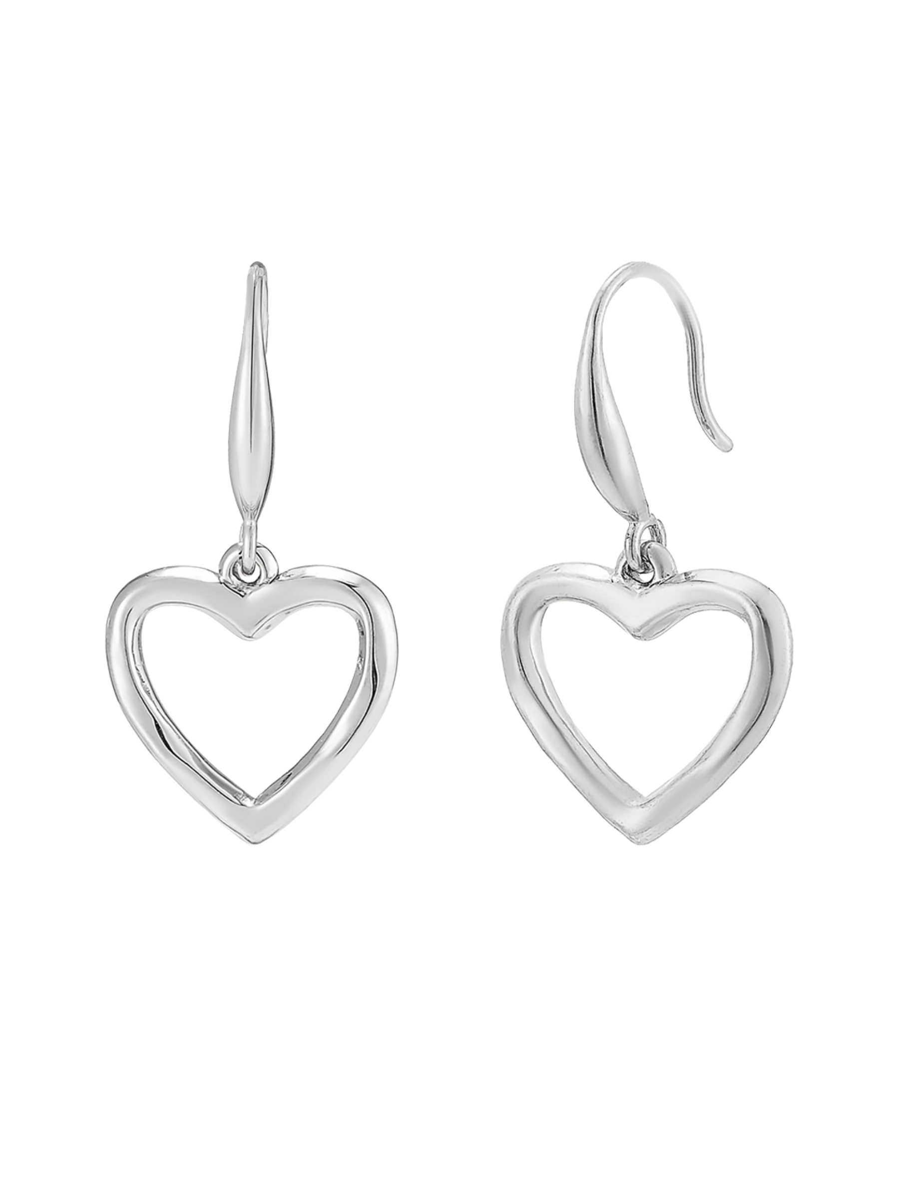 D&X DE1149S white gold open heart drop earrings – elegant women’s jewellery in polished stainless steel, perfect for everyday wear or evening style