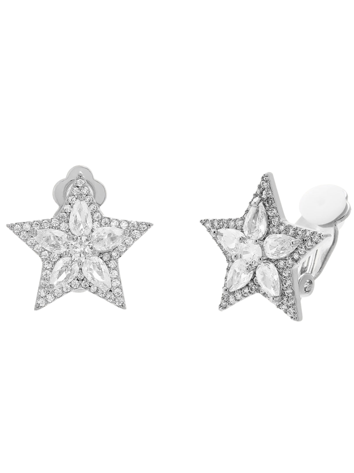D&X DE1162R Elizabeth Cubic Zirconia Clip On Earrings with a star-shaped design, sparkling stone detailing and clip-on fastening.