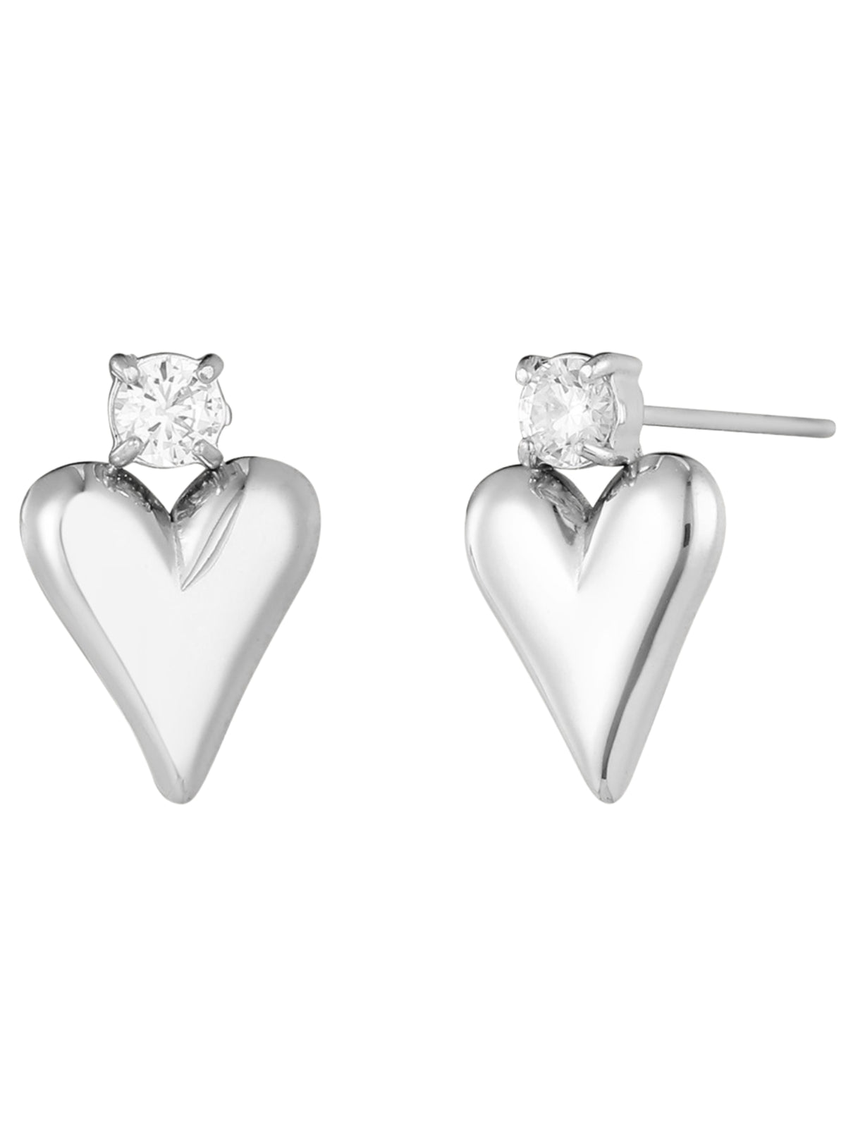 D&X DE1209S Heart Studded Earrings with a smooth heart-shaped design and single sparkling stone detail.