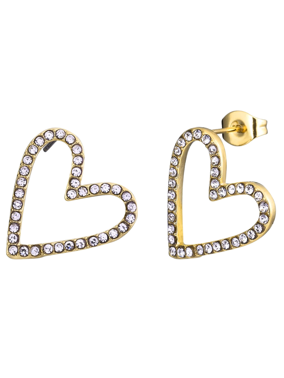 D&X DE1222K Heart Post Earrings with an open heart silhouette, sparkling stone detailing and post fastening.